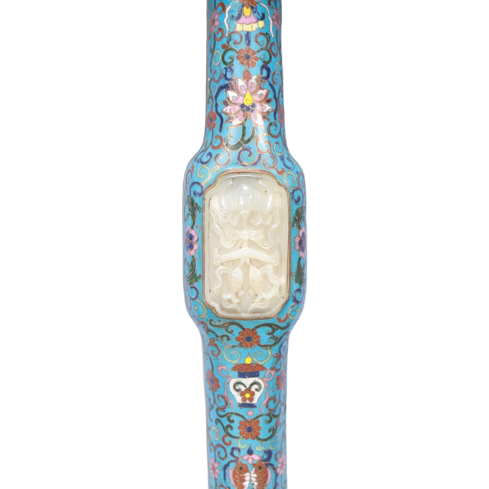 A Huge Cloisonne Inlaid White Jade Bats and Peach Pattern Ruyi - 3