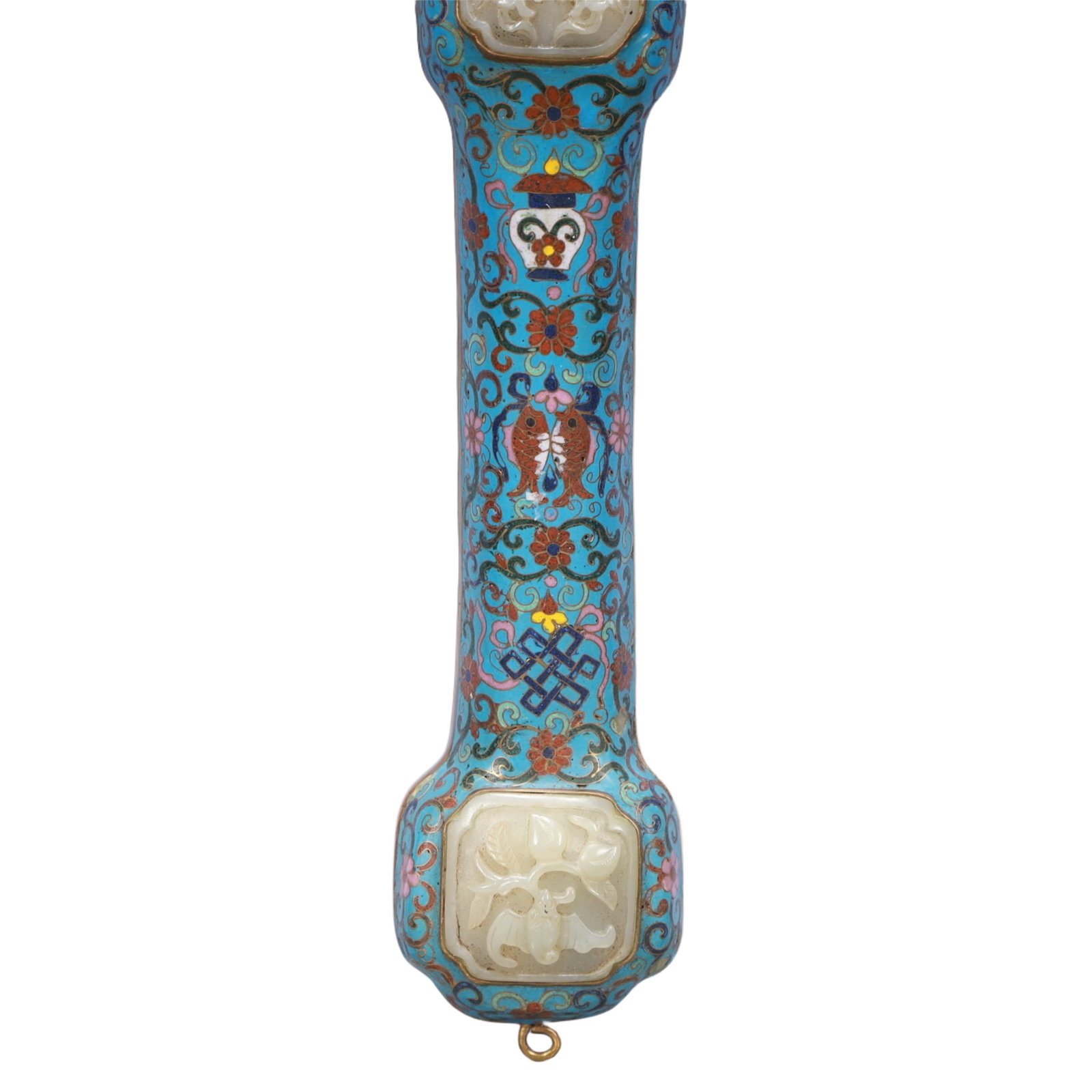 A Huge Cloisonne Inlaid White Jade Bats and Peach Pattern Ruyi - 4