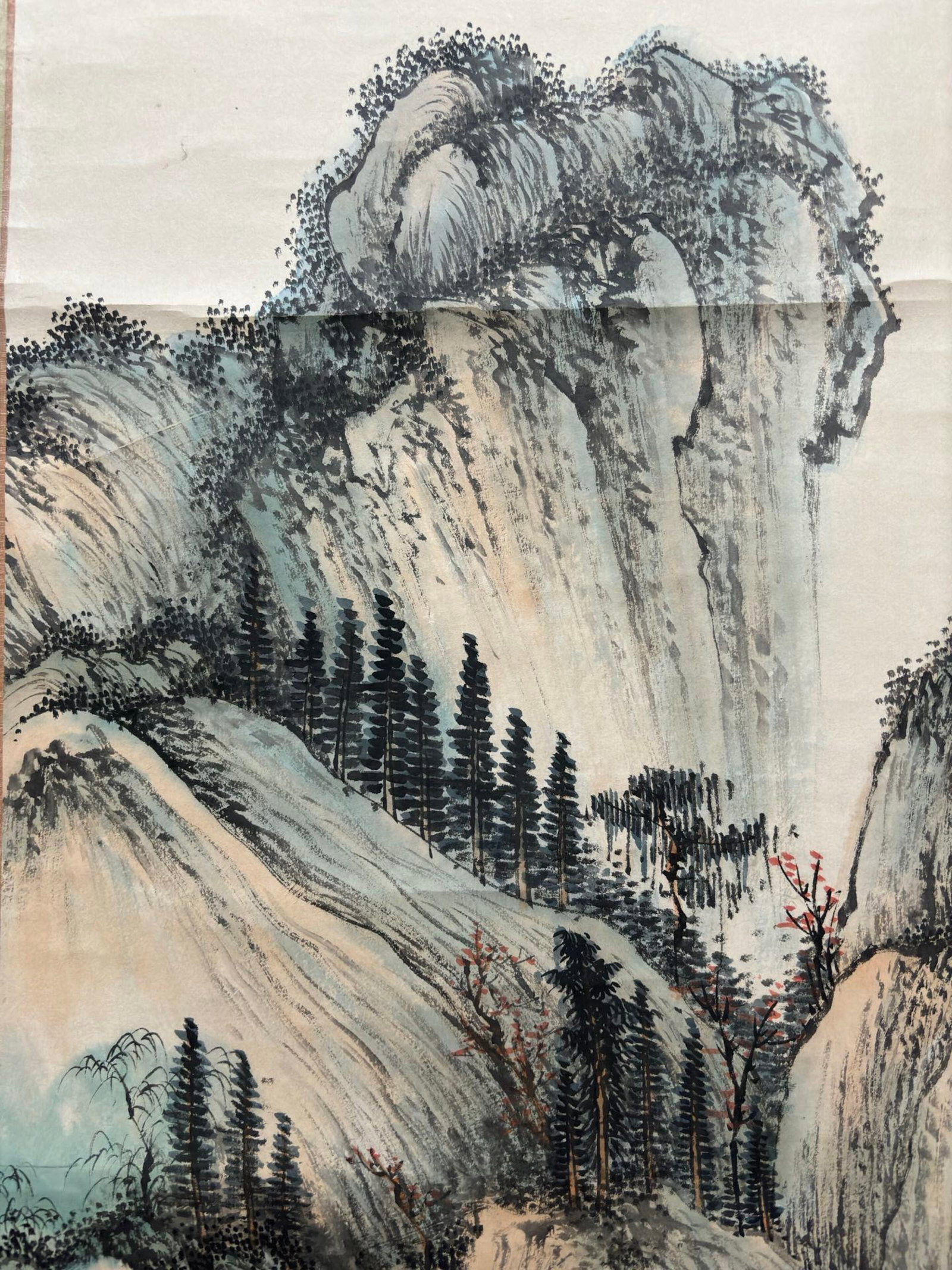 A Chinese Vertical Scroll Ink Painting of Landscape on Paper,Qi Gong - 4