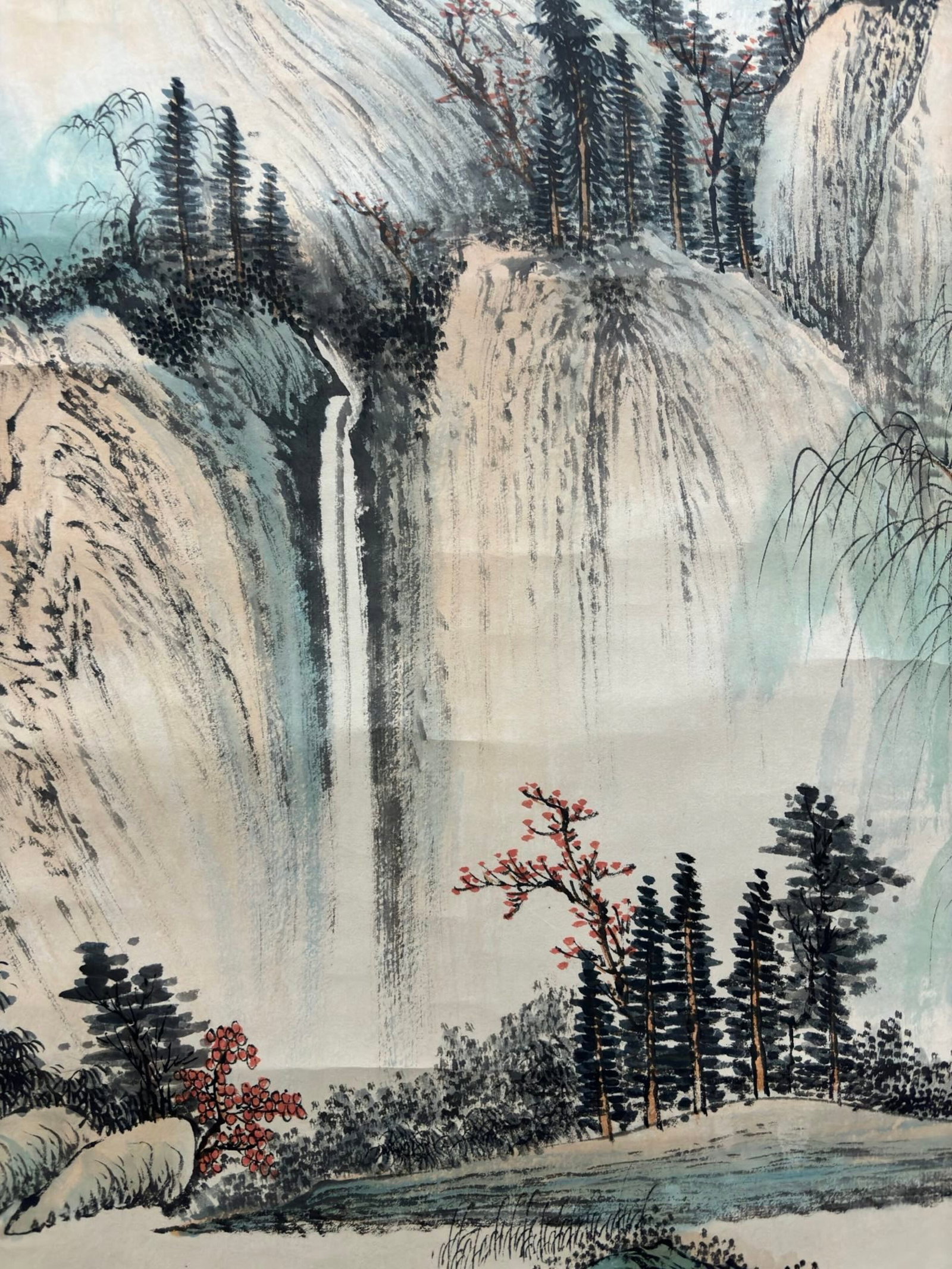 A Chinese Vertical Scroll Ink Painting of Landscape on Paper,Qi Gong - 5