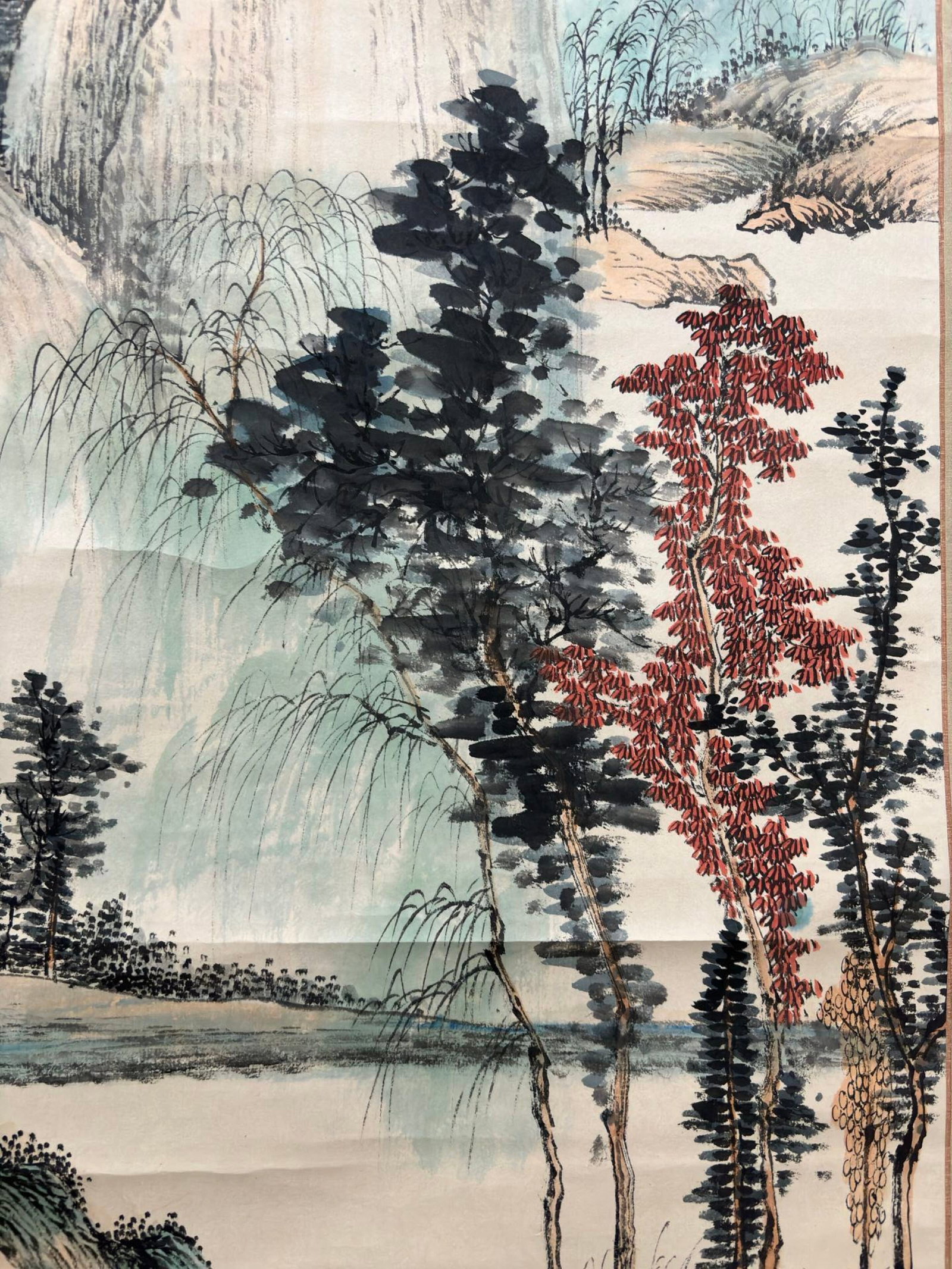 A Chinese Vertical Scroll Ink Painting of Landscape on Paper,Qi Gong - 6