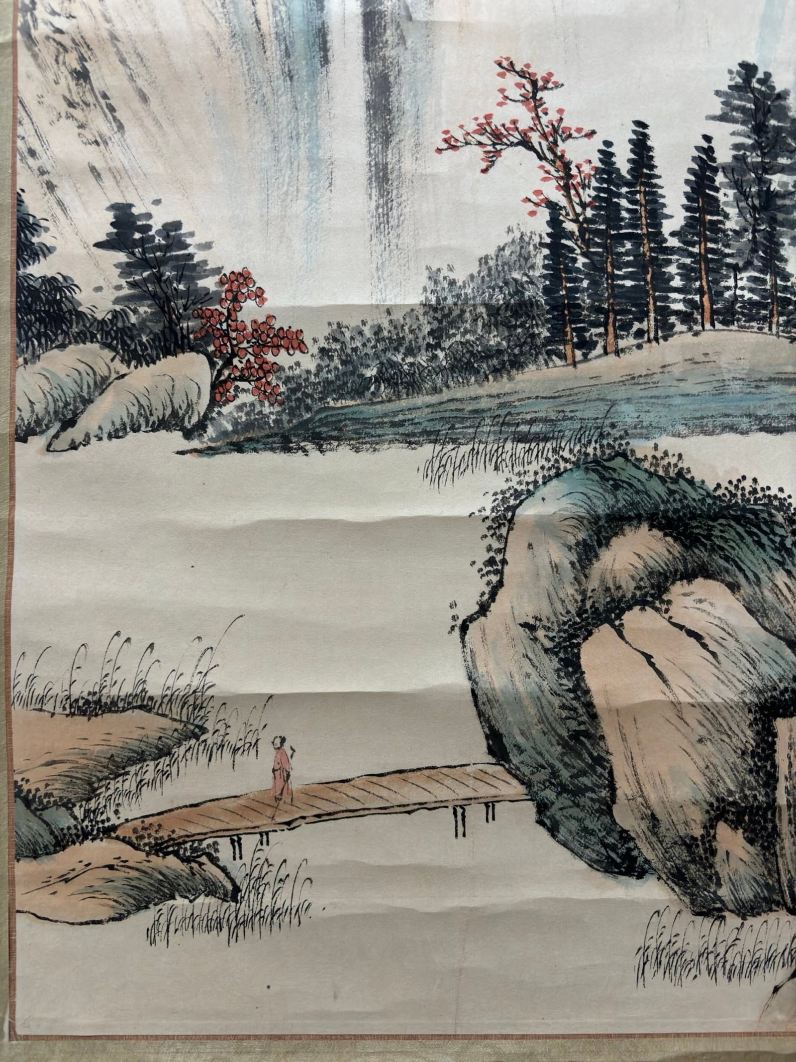 A Chinese Vertical Scroll Ink Painting of Landscape on Paper,Qi Gong - 7