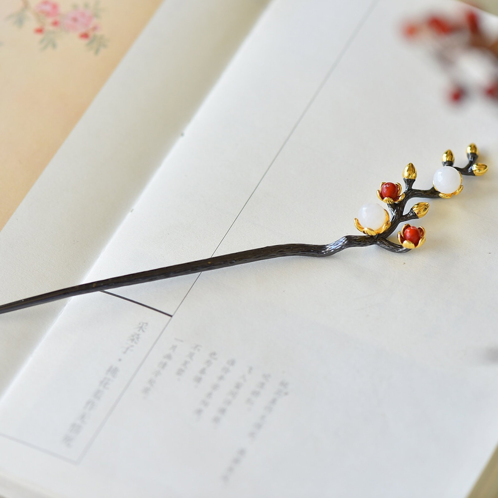 An Exquisite Sterling Silver-Gold Plated Inlaid White Jade Hairpin - 3