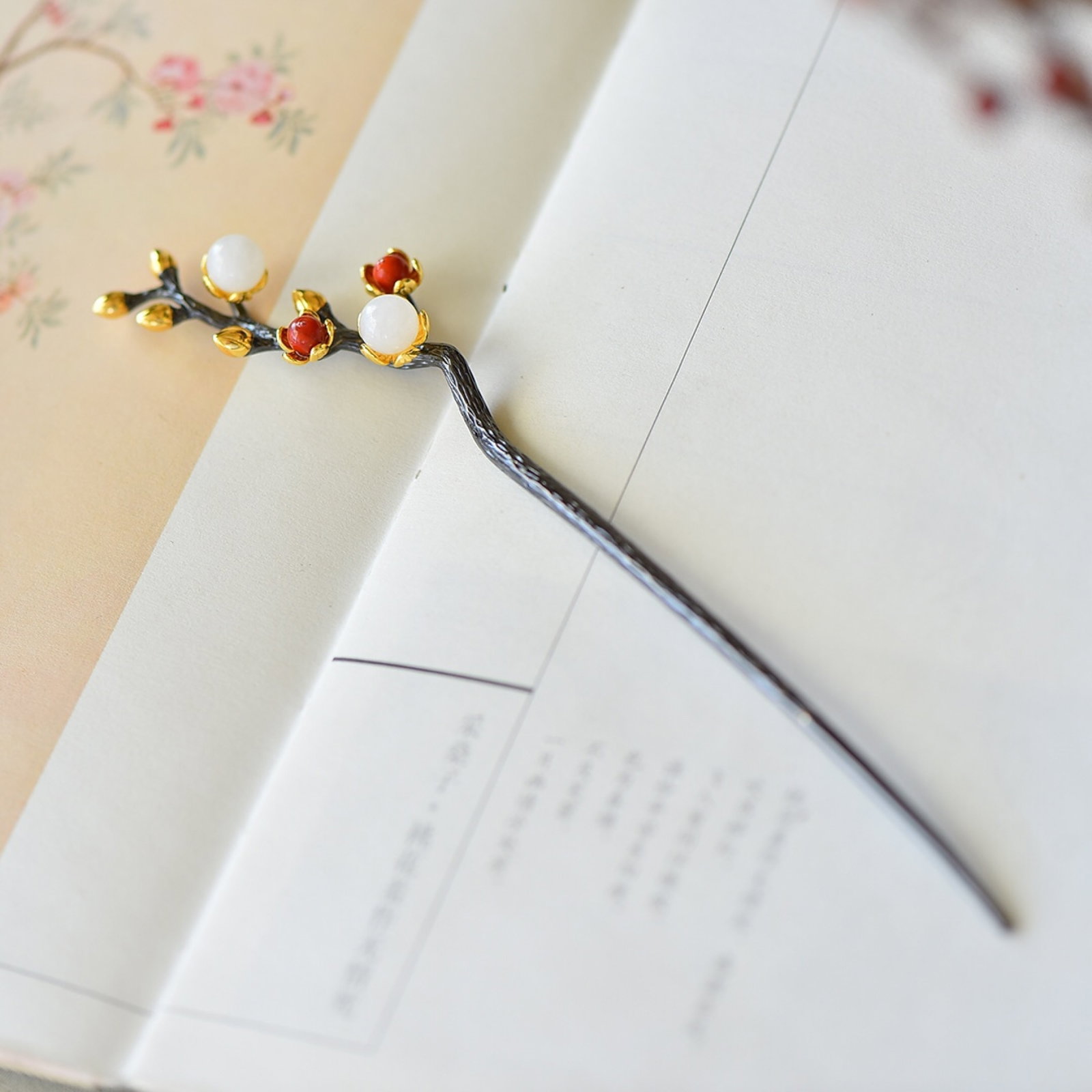 An Exquisite Sterling Silver-Gold Plated Inlaid White Jade Hairpin - 4