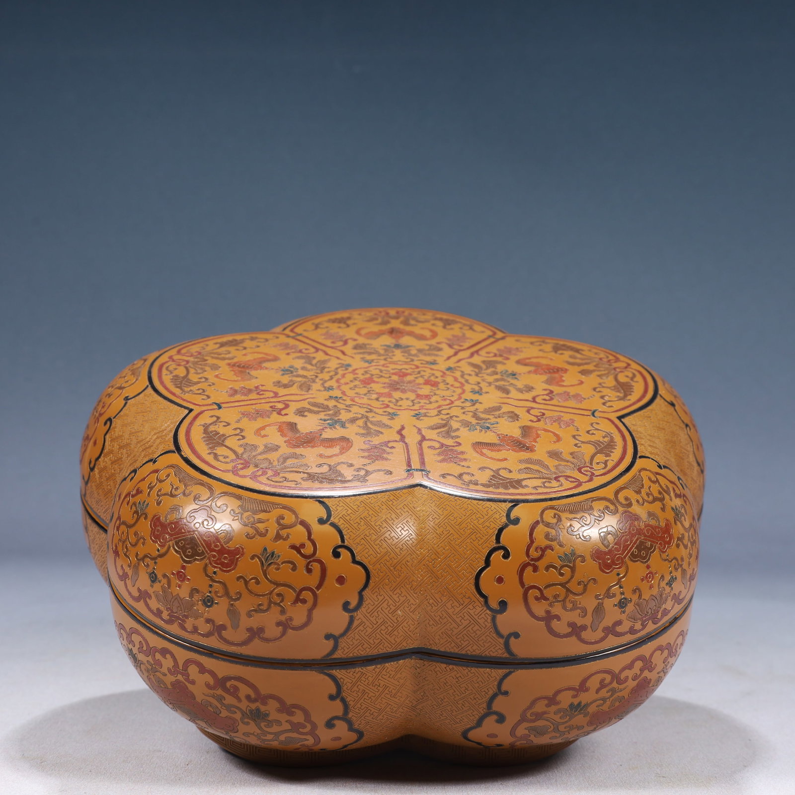 An Exquisite Lacquerware Painted Color Flower and Bats Pattern Cover Box - 2