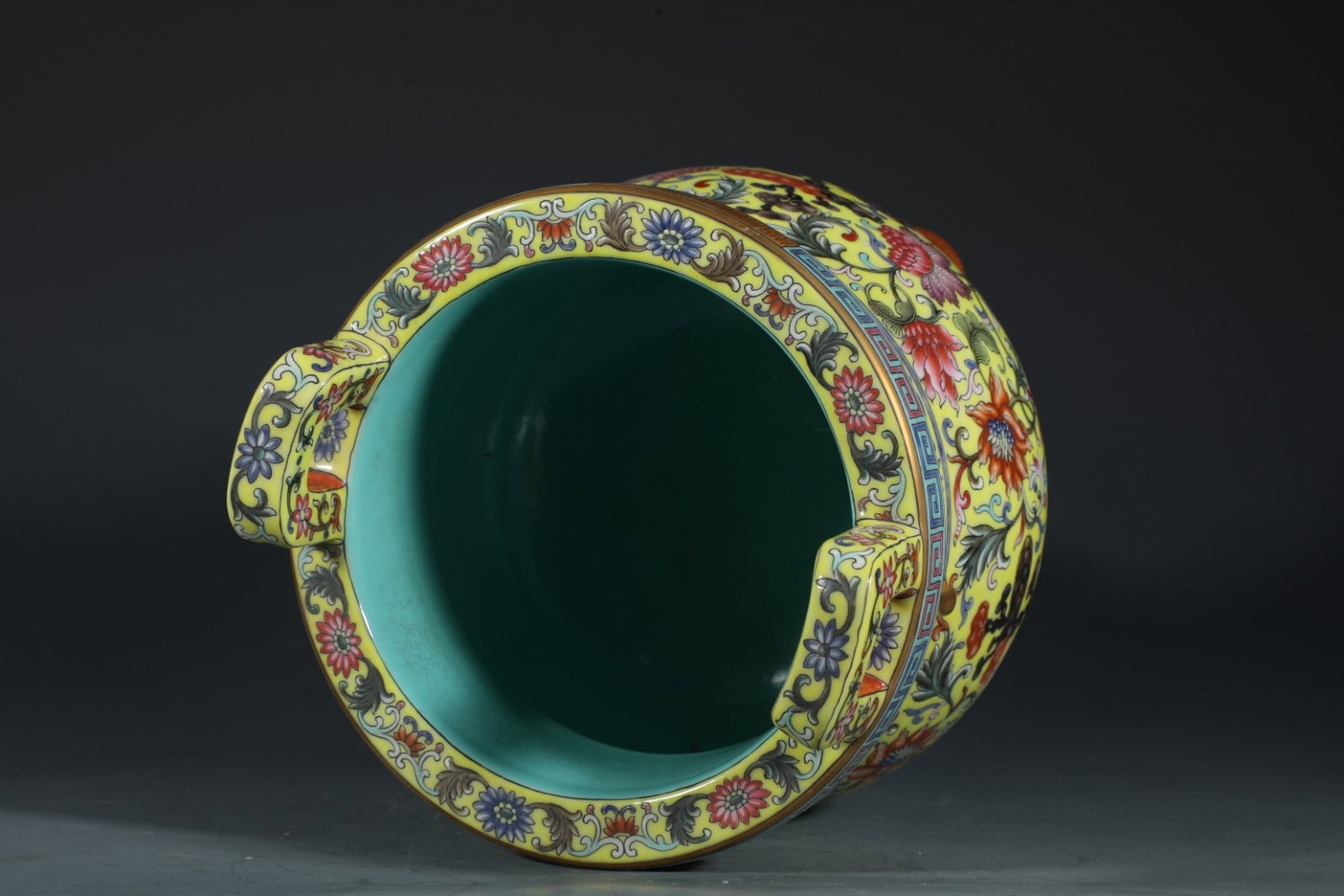 A Rare Yellow Ground Enamel Painted Gold Lotus Pattern Double-Ears Tripod Censer - 8