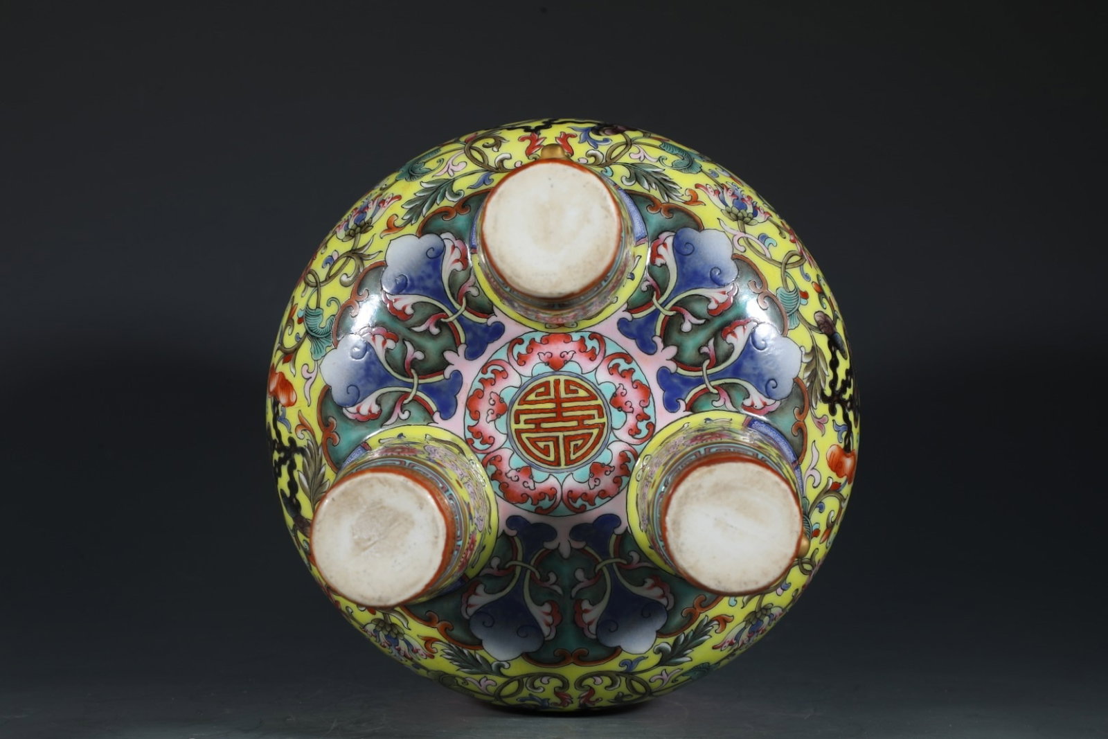 A Rare Yellow Ground Enamel Painted Gold Lotus Pattern Double-Ears Tripod Censer - 9