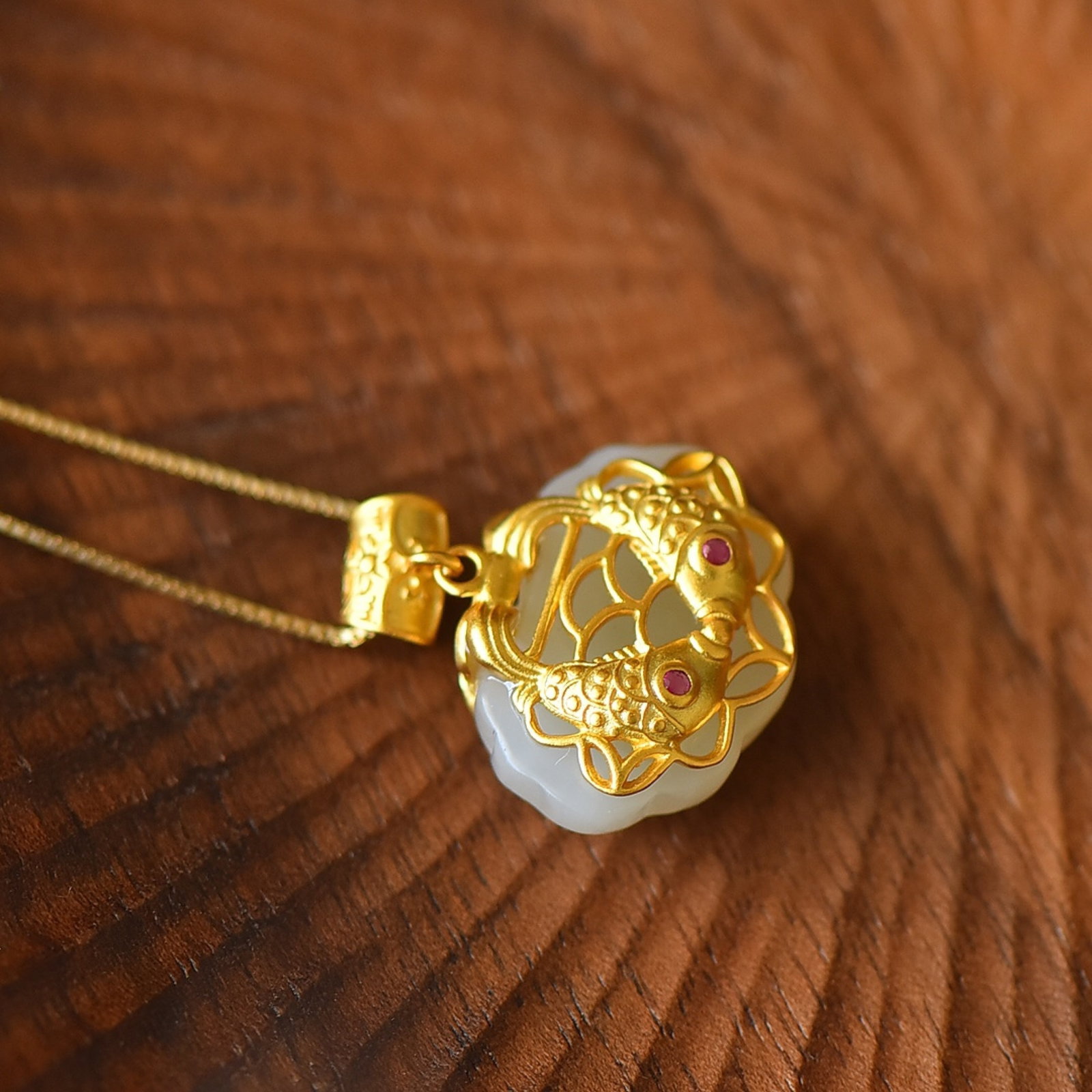 An Exquisite Sterling Silver-Gold Plated Inlaid White Jade Pendant - 5