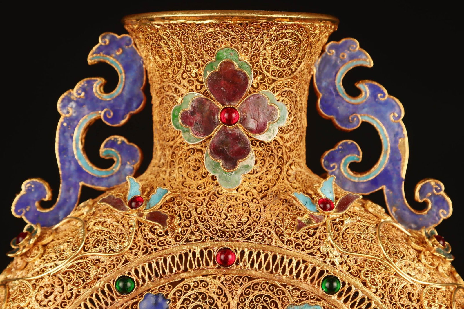 A Pair of Exquisite Filigree and Gilding Auspicious Cloud and Dragon Pattern Double-Ears Vases,In... - 5