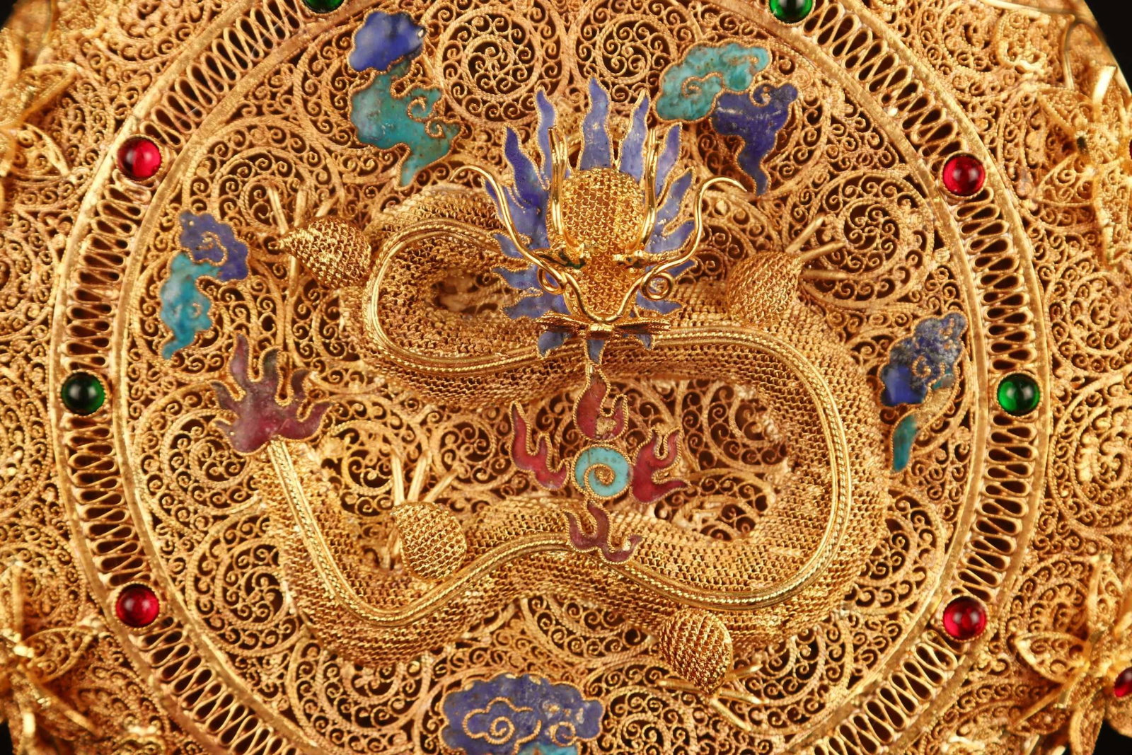 A Pair of Exquisite Filigree and Gilding Auspicious Cloud and Dragon Pattern Double-Ears Vases,In... - 6