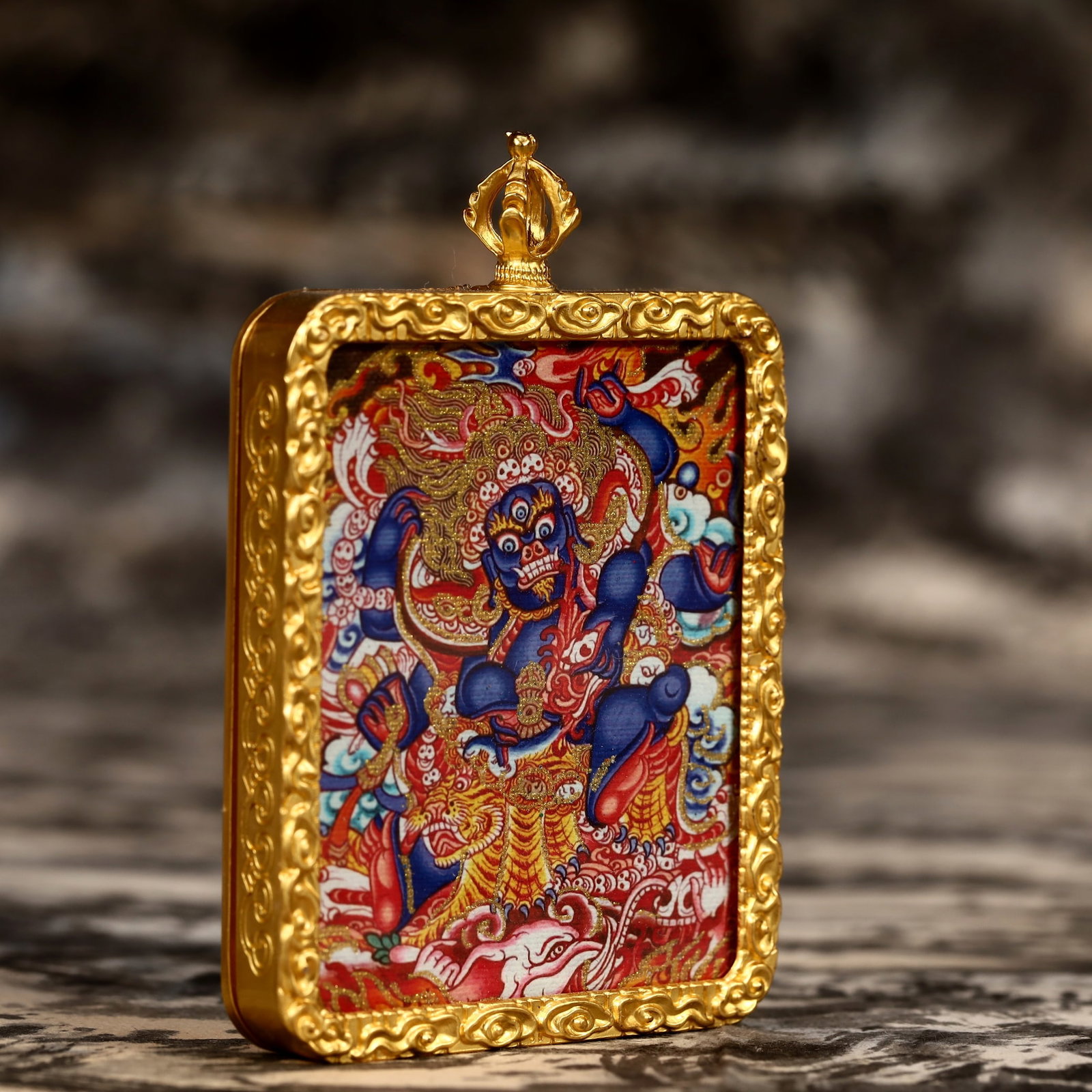 An Exquisite Painted Color Statue of Mahakala Tangka - 3