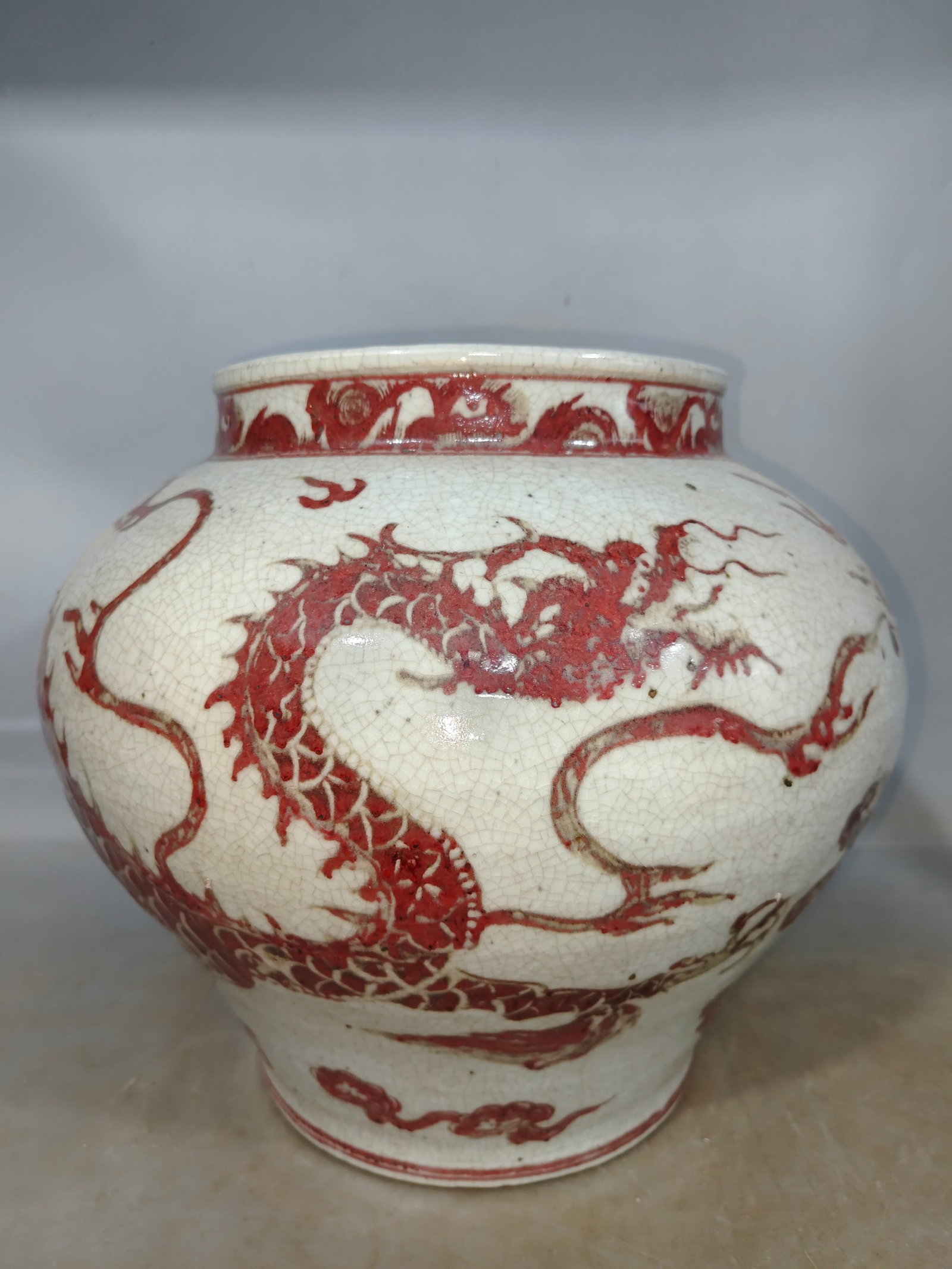 A Pair of Rare Underglaze-Red Auspicious Cloud and Dragon Pattern Jars - 2
