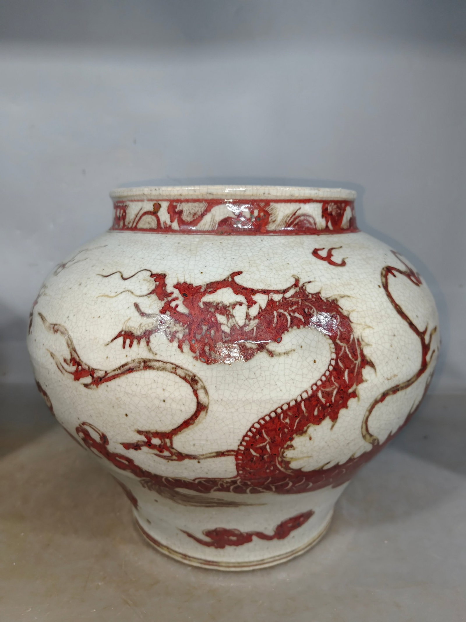 A Pair of Rare Underglaze-Red Auspicious Cloud and Dragon Pattern Jars - 3