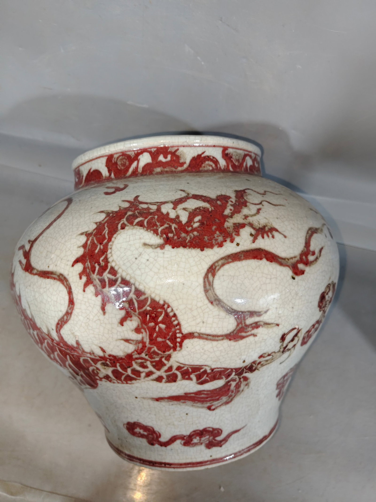 A Pair of Rare Underglaze-Red Auspicious Cloud and Dragon Pattern Jars - 6