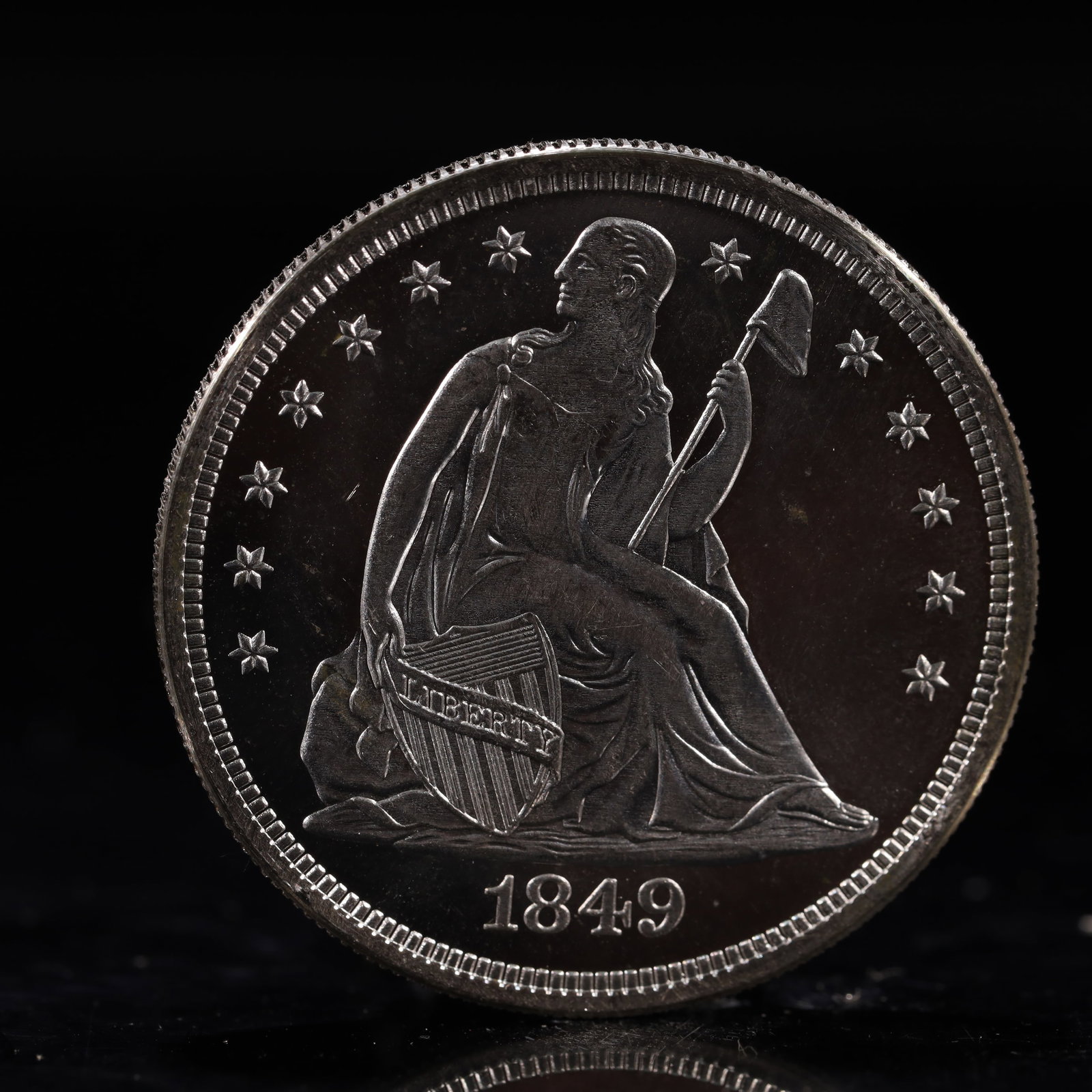 USA One Dollar 1849 Coin: Estimated Value:2000-4000 American coin. IN GOD WE TRUST / LIBERTY / 1849 / UNITED STATES OF AMERICA / ONE DOL. Weight:26.9g.