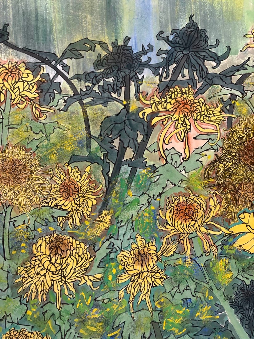 A Chinese Ink Painting of Chrysanthemum and Figure on Paper,Huang Yongyu - 6