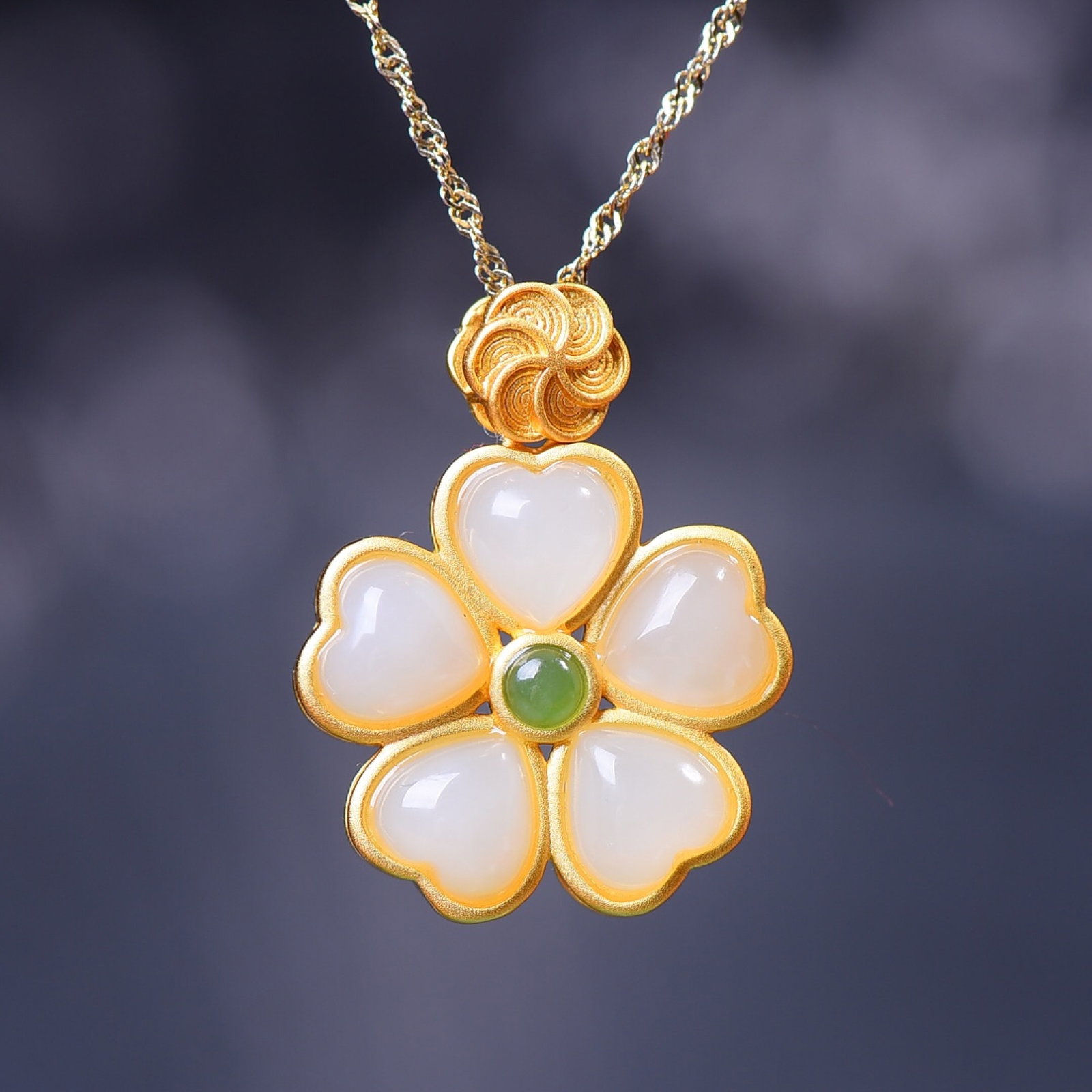 An Exquisite Sterling Silver-Gold Plated Inlaid White Jade Pendant - 2