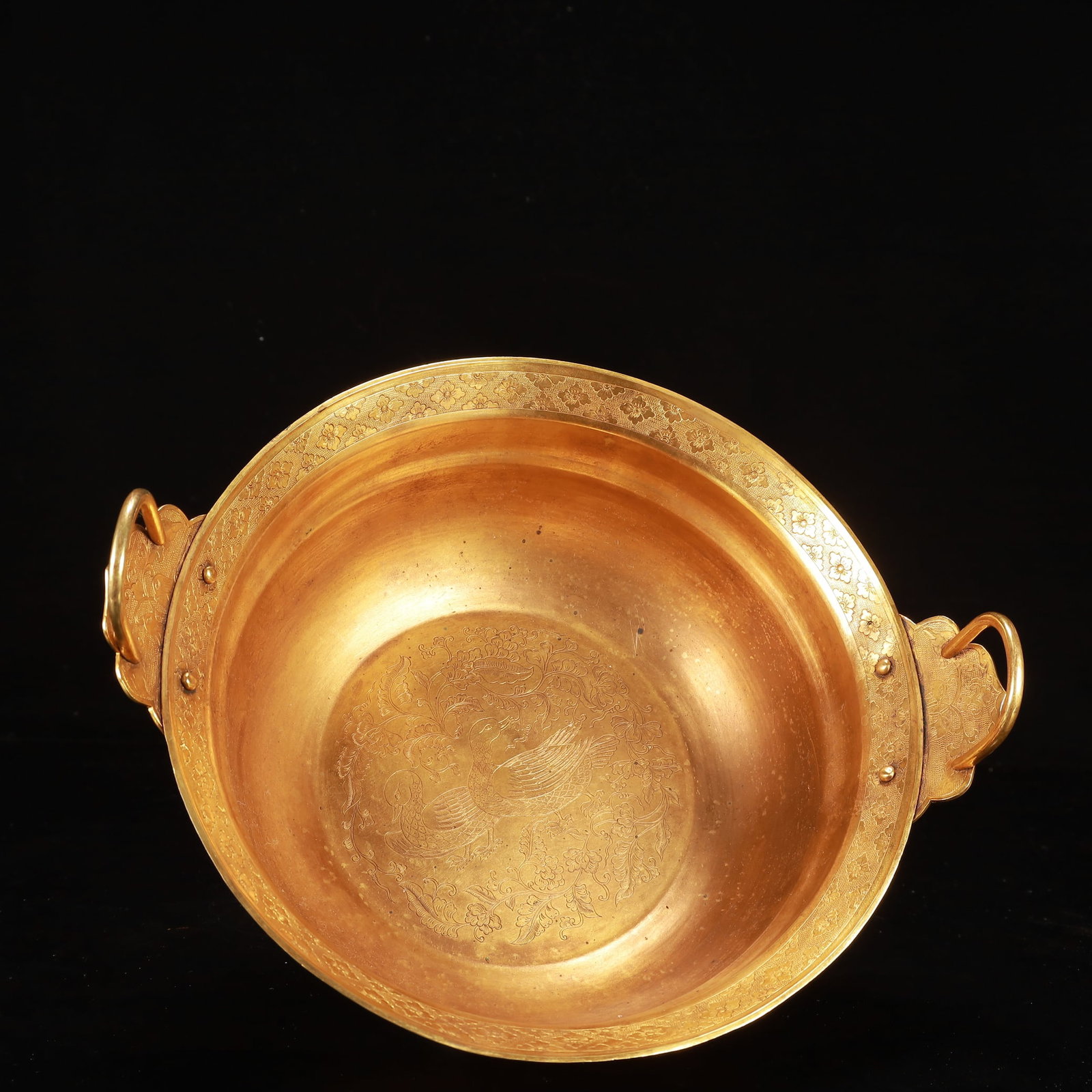 An Exquisite Gilt Bronze Flower Auspicious Beast Pattern Basin - 8