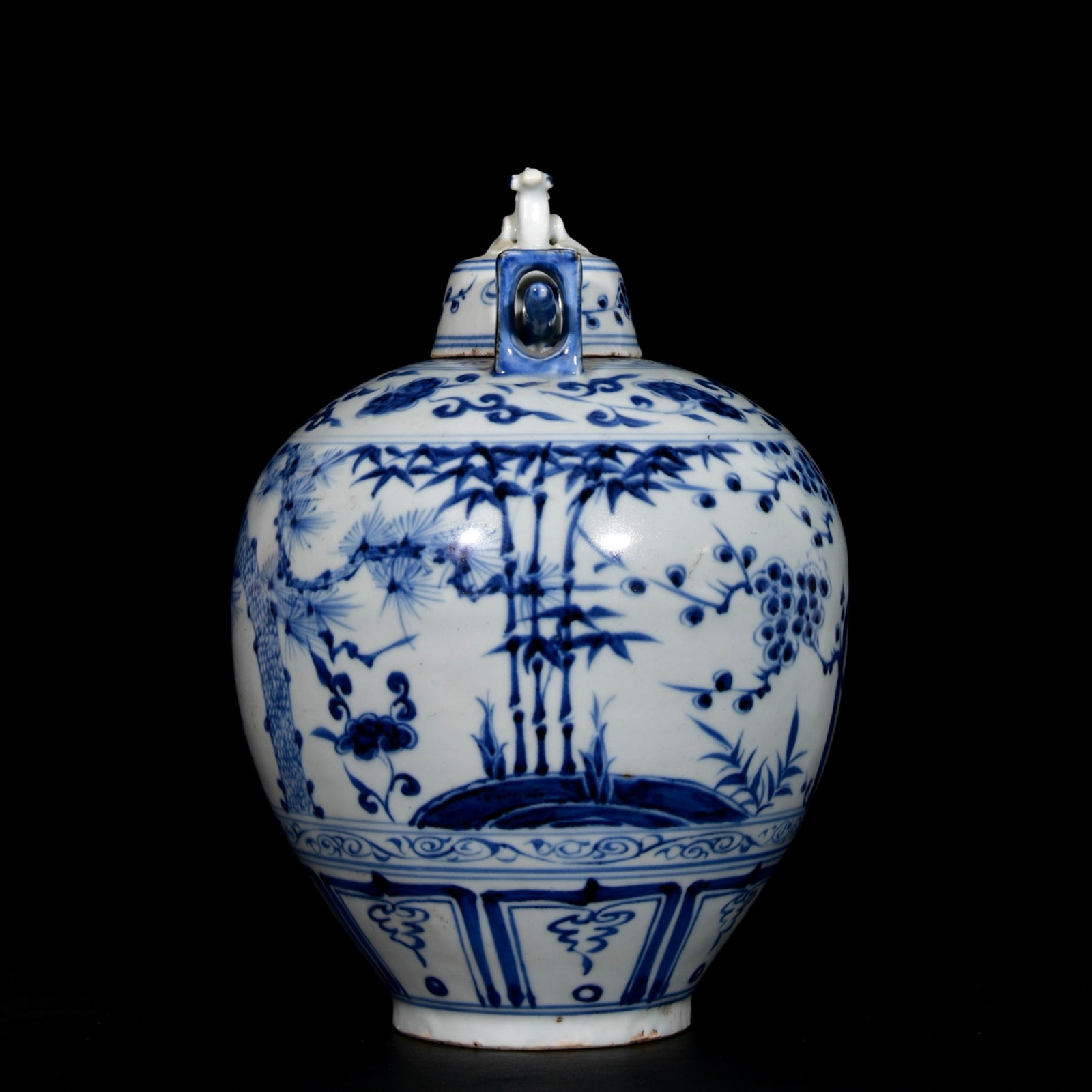 An Exquisite Blue and White Pine, Bamboo and Plum Blossom Pattern Jar with Cover - 3