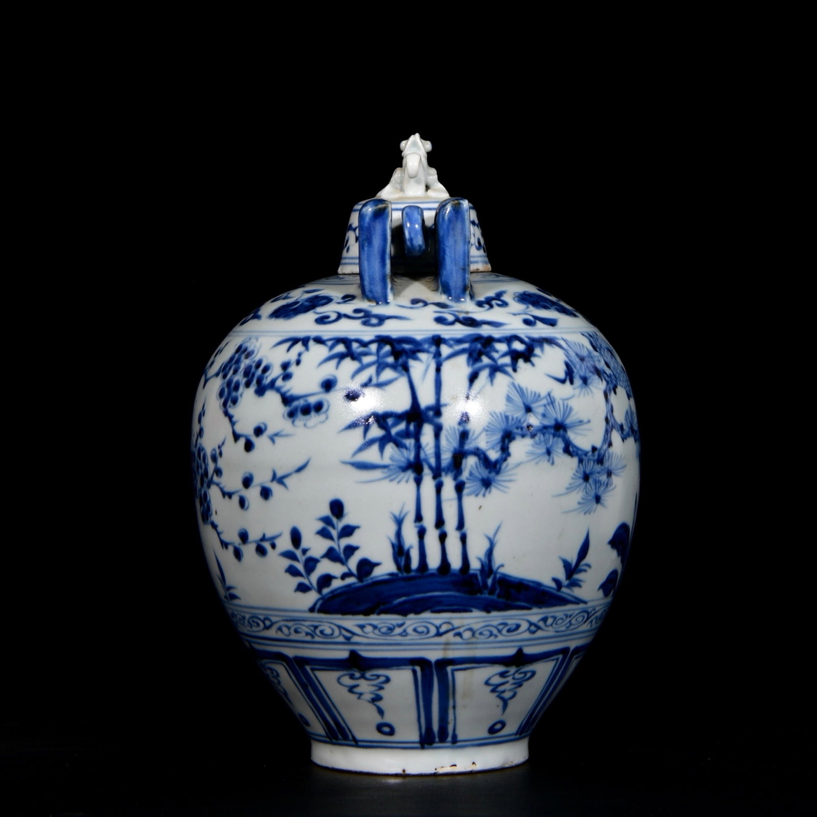 An Exquisite Blue and White Pine, Bamboo and Plum Blossom Pattern Jar with Cover - 7