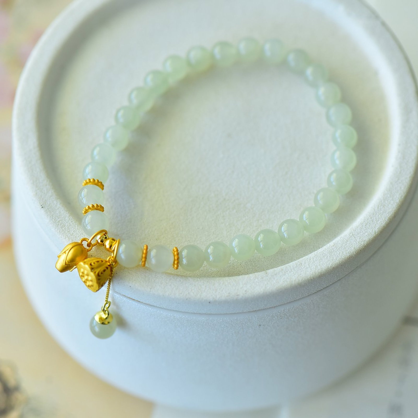 An Exquisite Sterling Silver-Gold Plated Inlaid White Jade Bracelets - 2