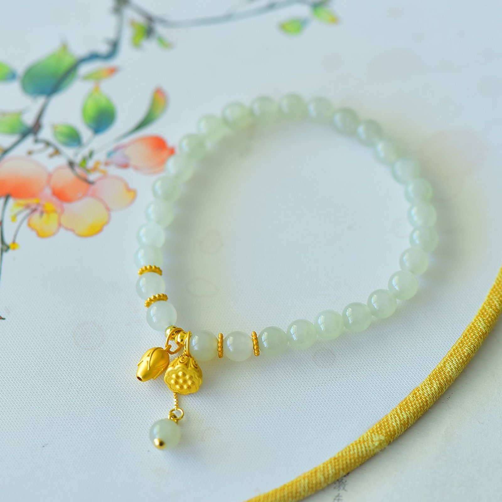 An Exquisite Sterling Silver-Gold Plated Inlaid White Jade Bracelets - 4