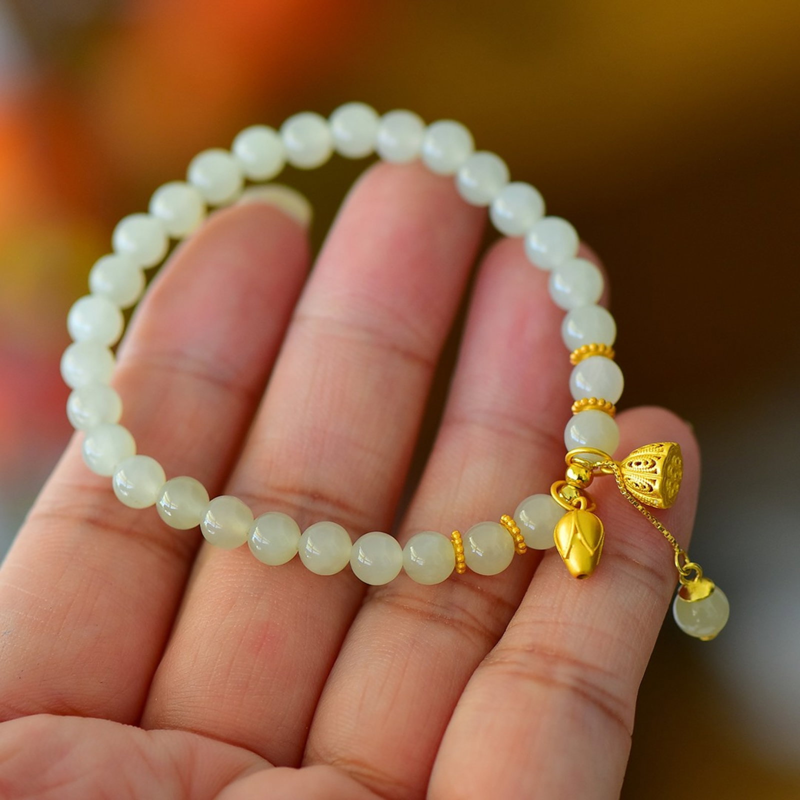 An Exquisite Sterling Silver-Gold Plated Inlaid White Jade Bracelets - 5