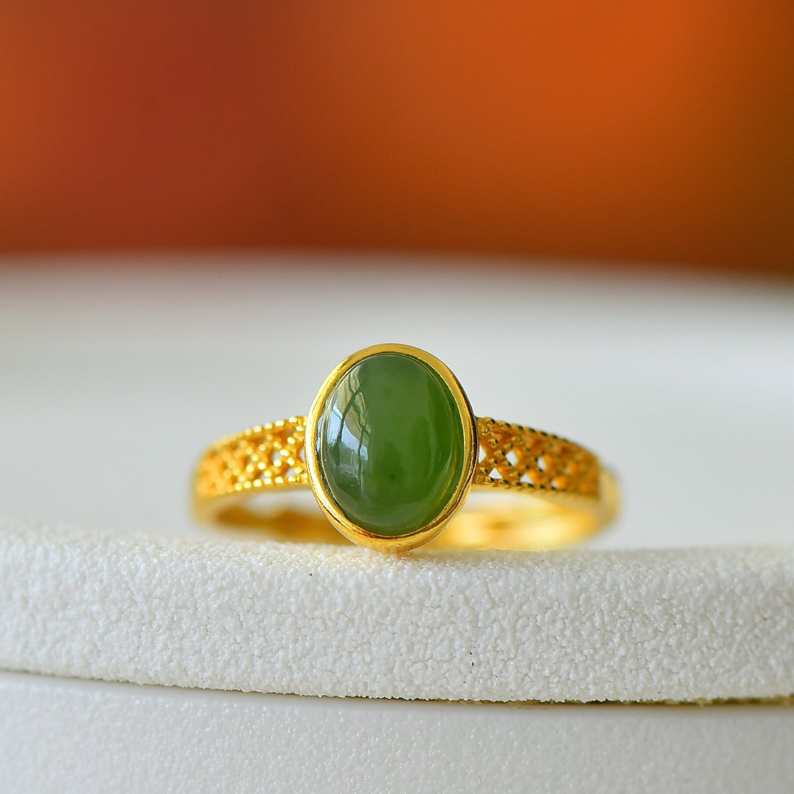 An Exquisite Sterling Silver-Gold Plated Inlaid Jasper Ring - 2