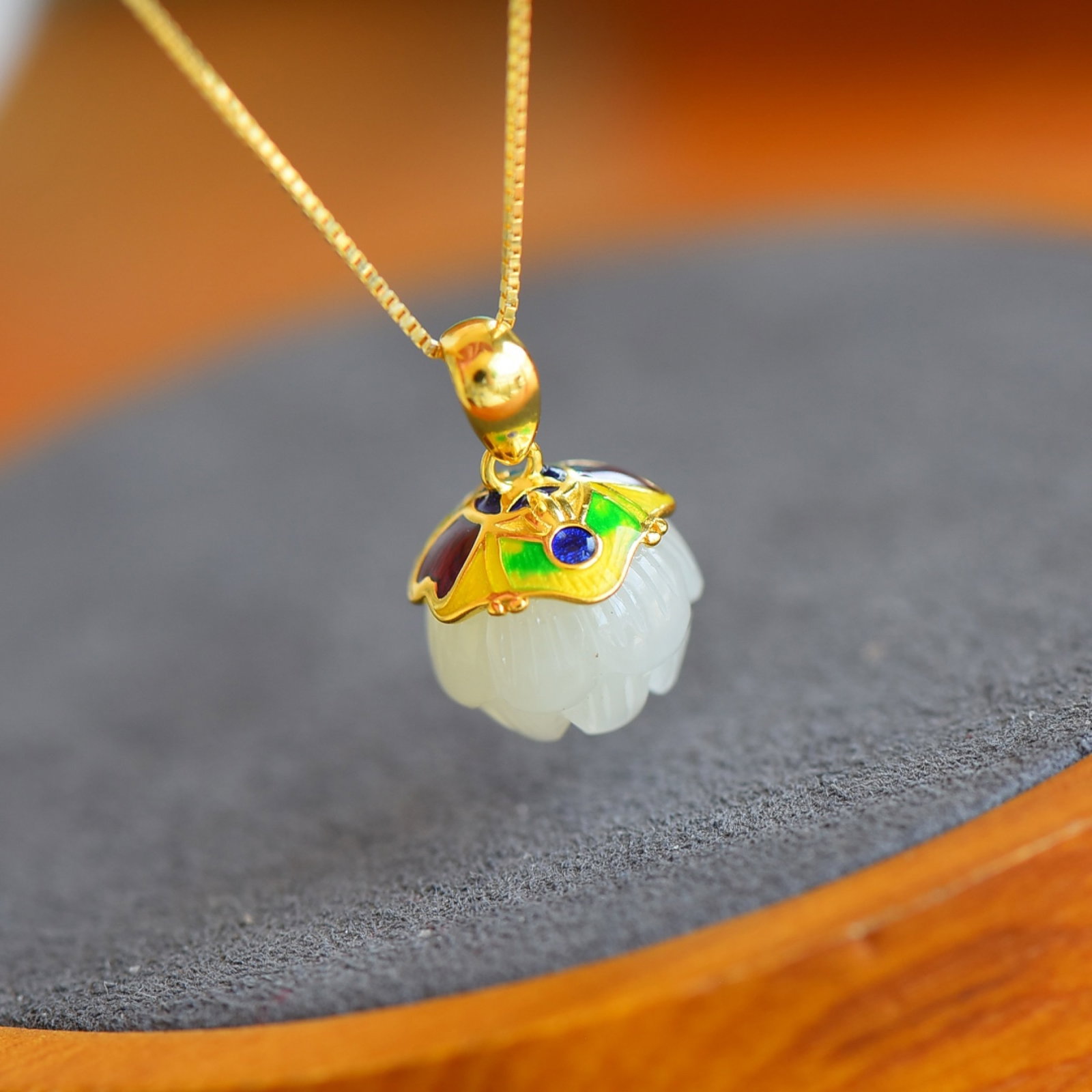 An Exquisite Sterling Silver-Gold Plated Inlaid White Jade Enamel Pendant - 3