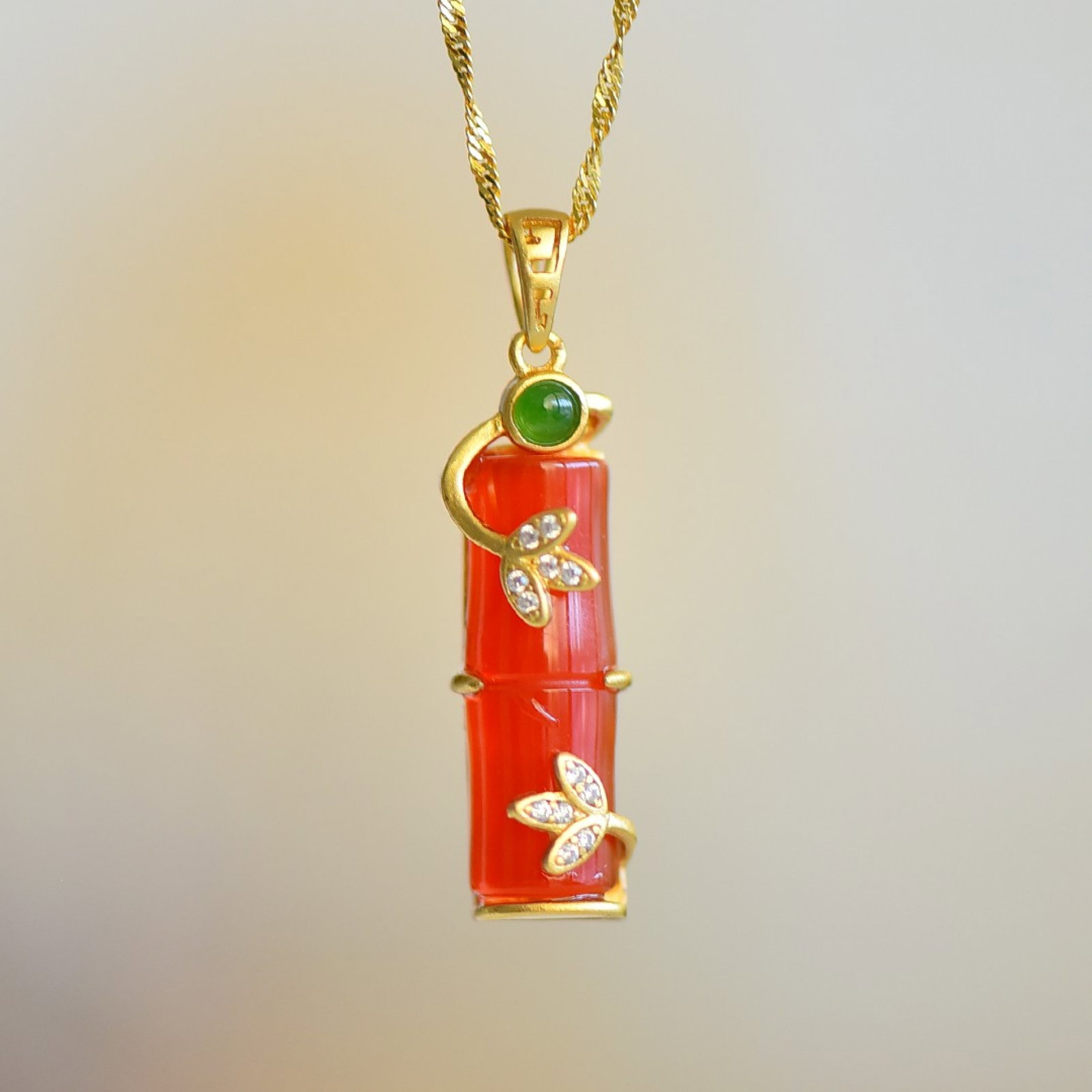 An Exquisite Sterling Silver-Gold Plated Inlaid Agate Pendant,Inlaid Diamond With Jasper - 4