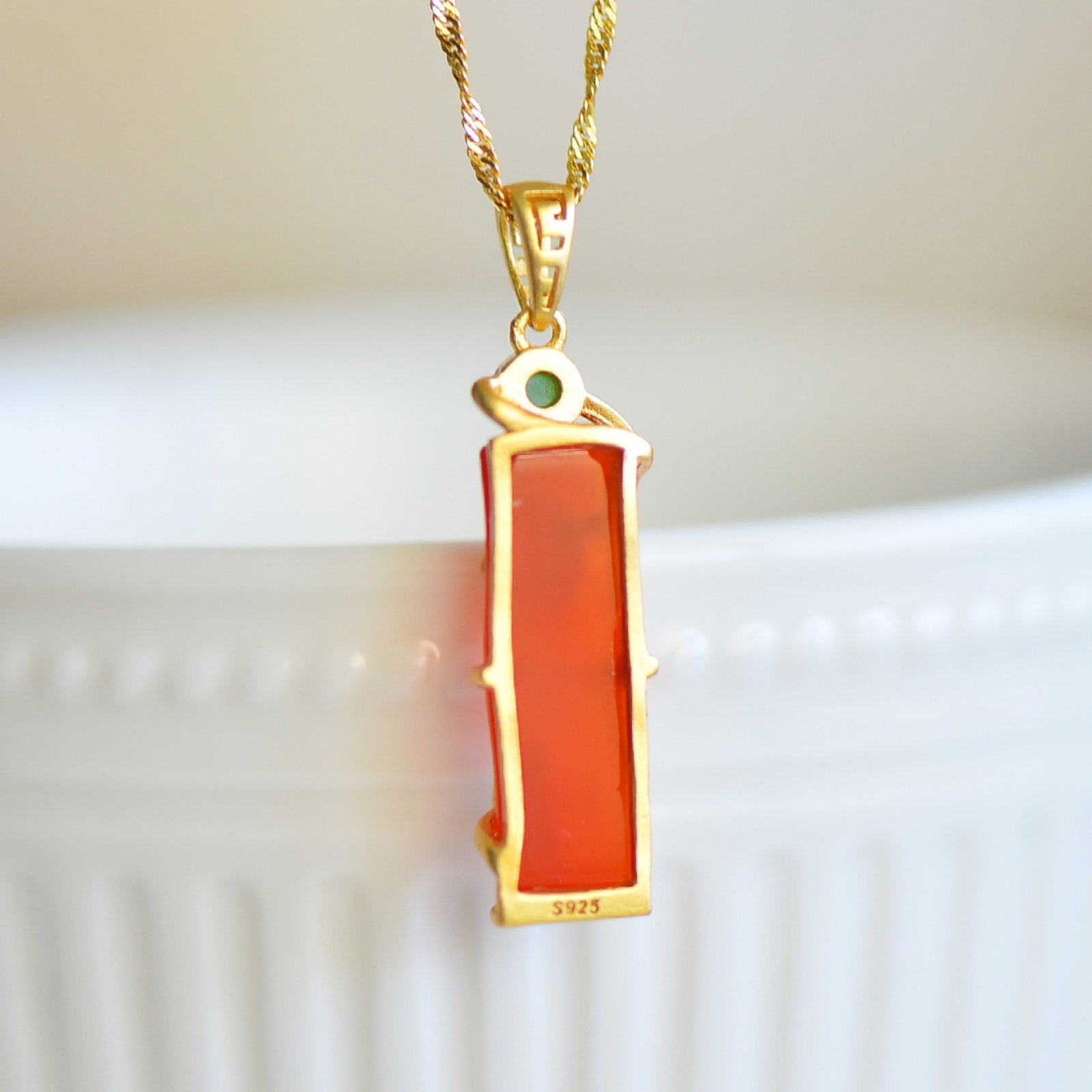 An Exquisite Sterling Silver-Gold Plated Inlaid Agate Pendant,Inlaid Diamond With Jasper - 5