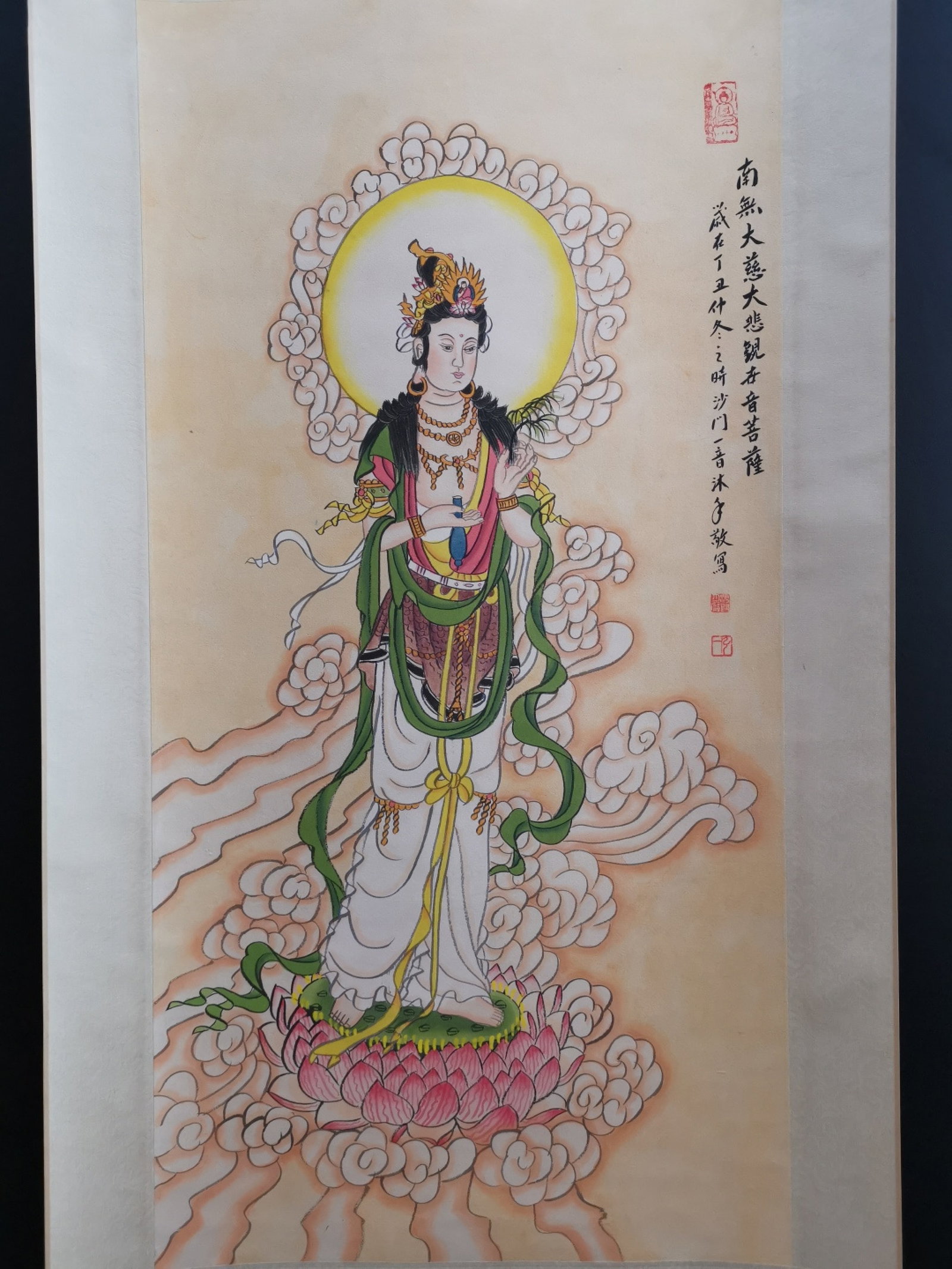 A Chinese Vertical Scroll Ink Painting of Statue of Avalokitesvara on Paper,Hong Yi - 2