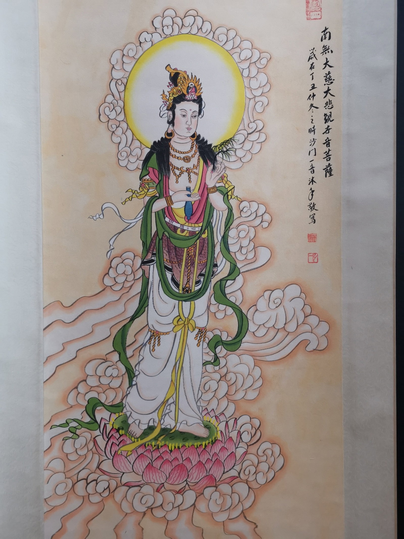 A Chinese Vertical Scroll Ink Painting of Statue of Avalokitesvara on Paper,Hong Yi - 3