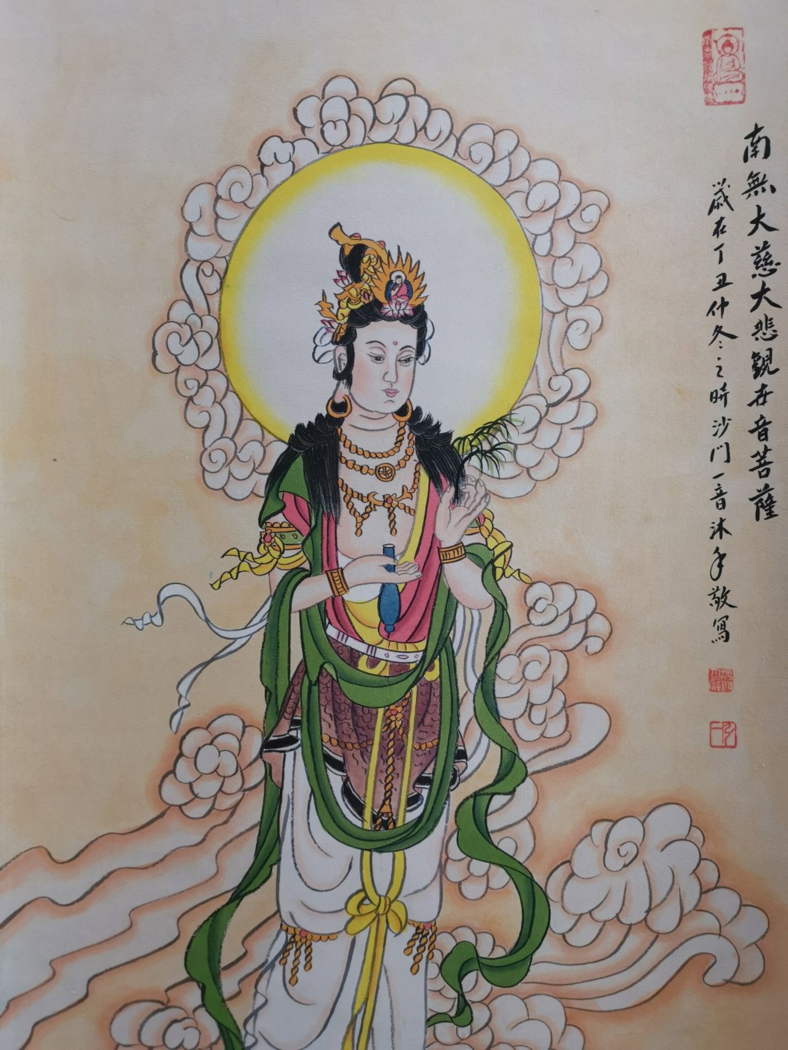 A Chinese Vertical Scroll Ink Painting of Statue of Avalokitesvara on Paper,Hong Yi - 4