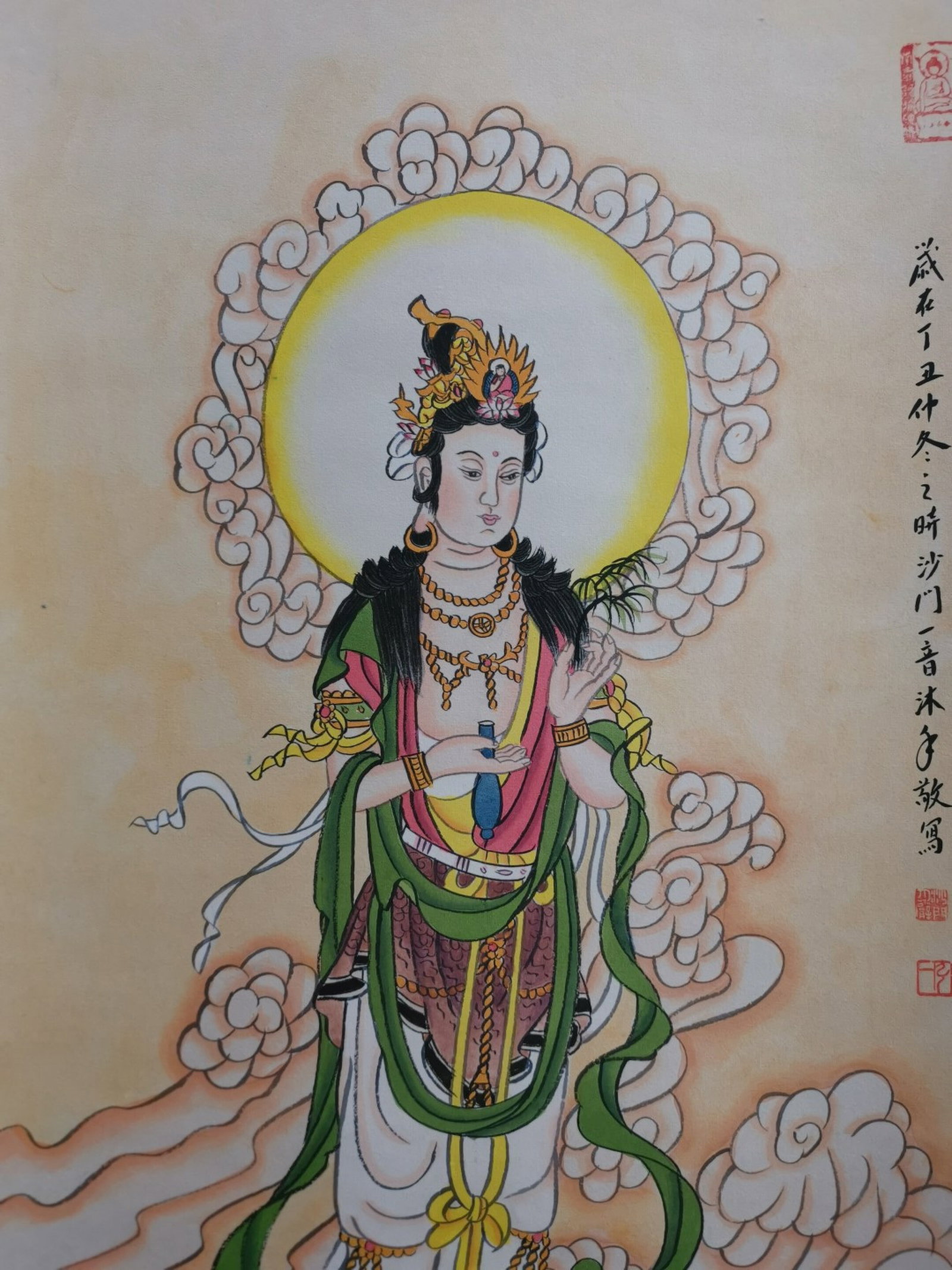 A Chinese Vertical Scroll Ink Painting of Statue of Avalokitesvara on Paper,Hong Yi - 5