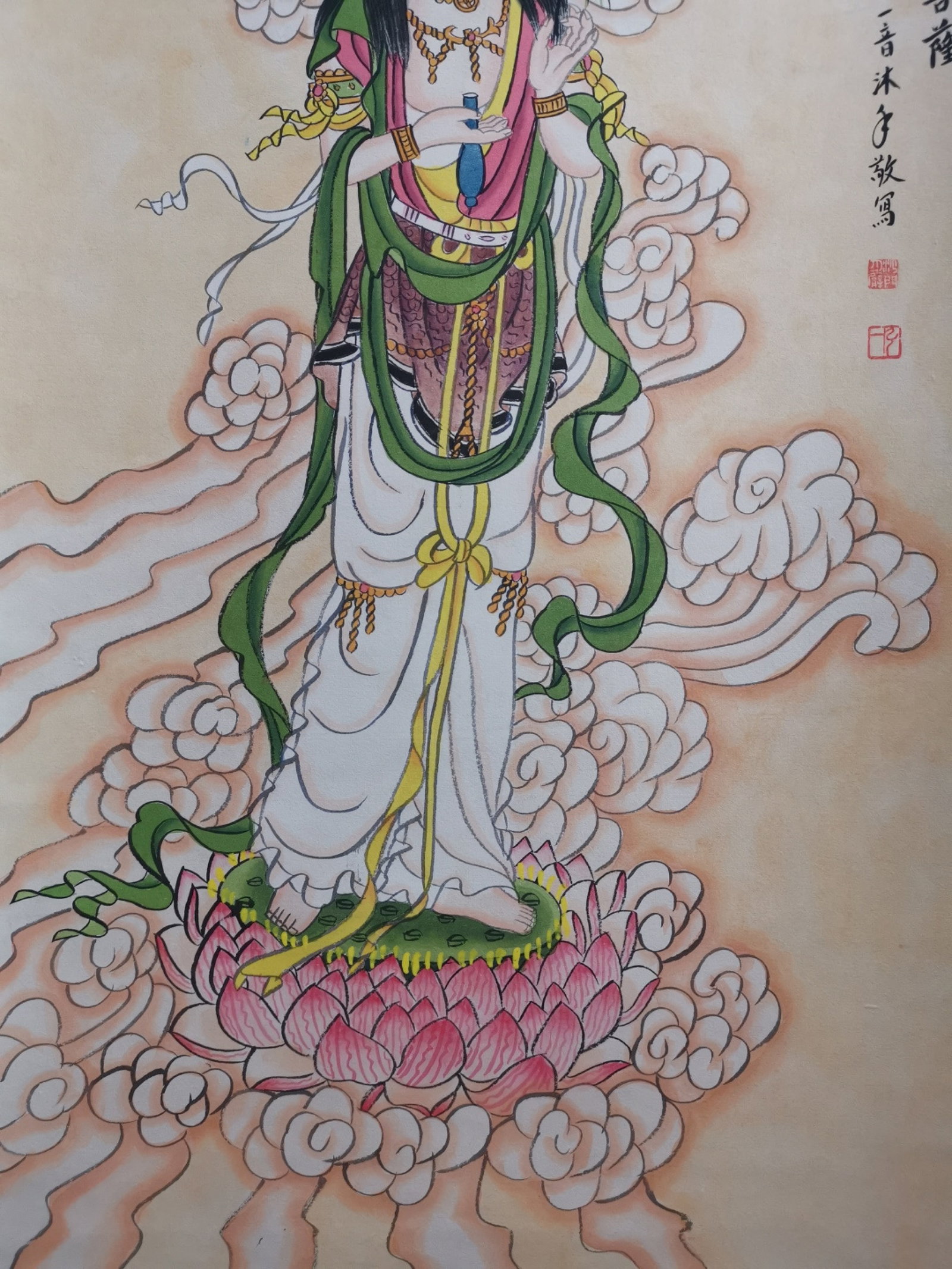 A Chinese Vertical Scroll Ink Painting of Statue of Avalokitesvara on Paper,Hong Yi - 7