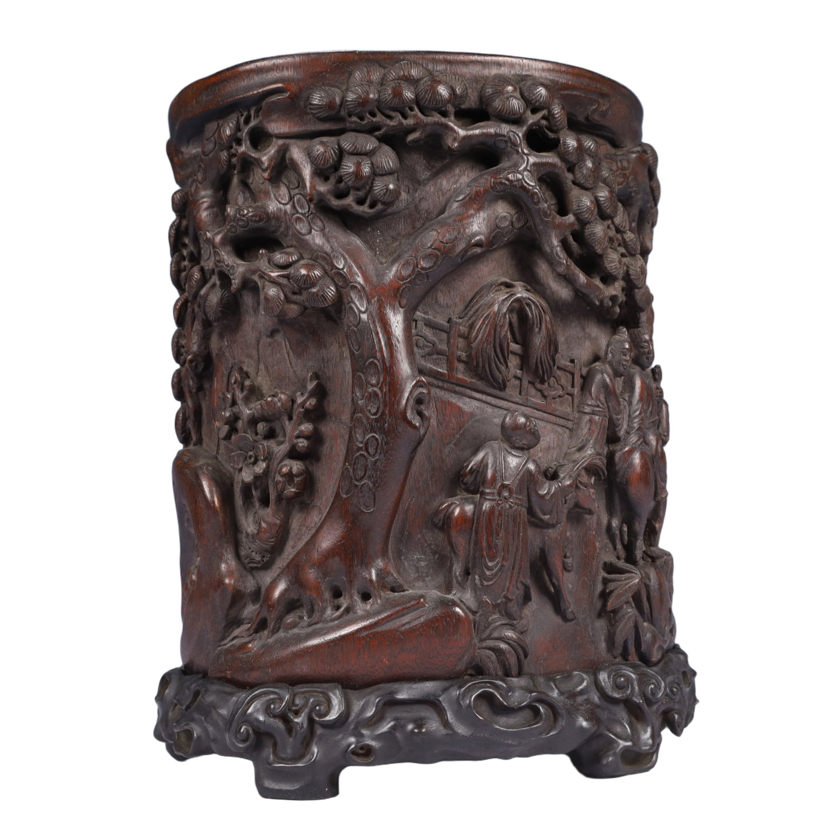 An Exquisite Redwood Landscape and Figure Pattern Brush Pot,With Poem,With Base - 6