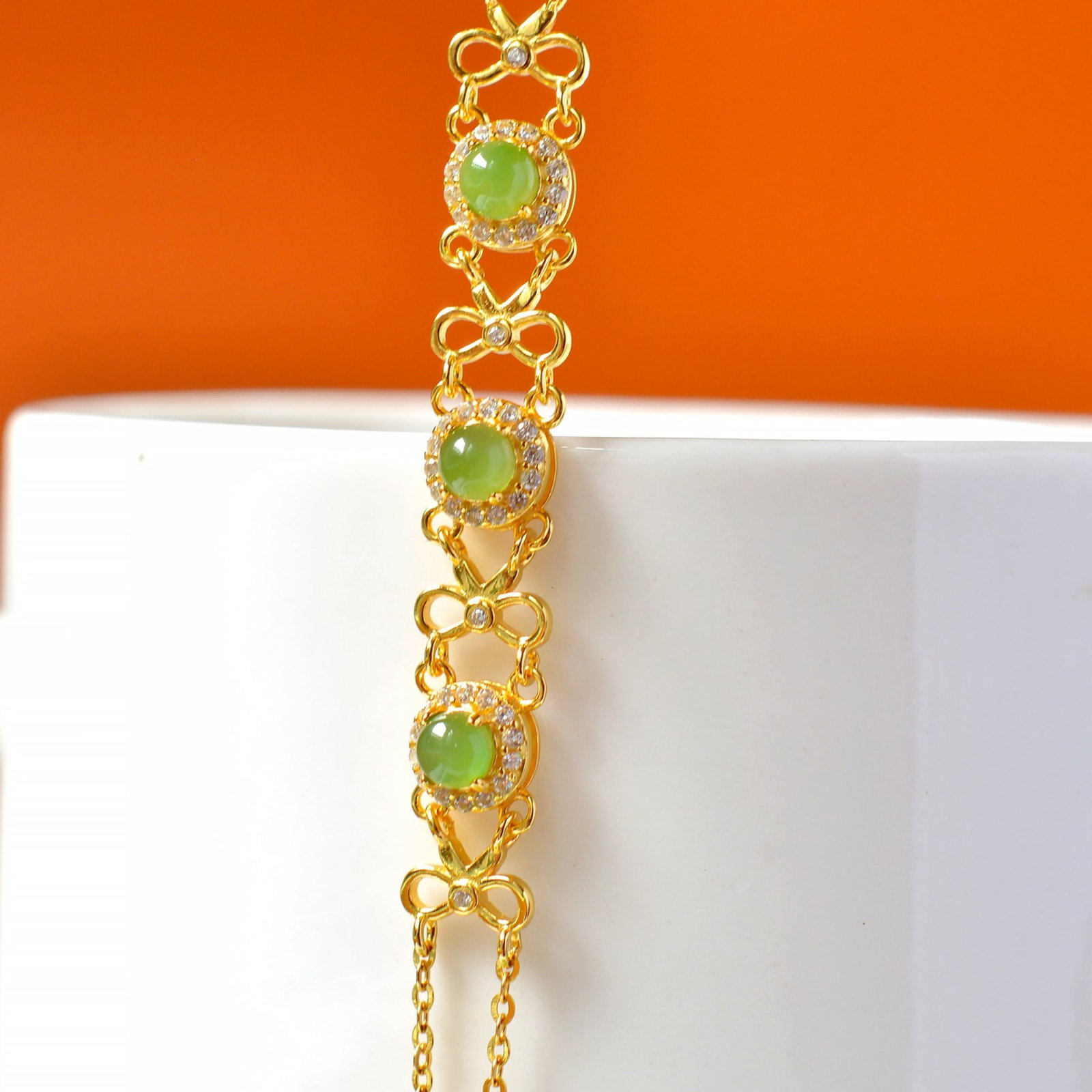 An Exquisite Sterling Silver-Gold Plated Inlaid Jasper Bracelets,Inlaid Diamond - 3