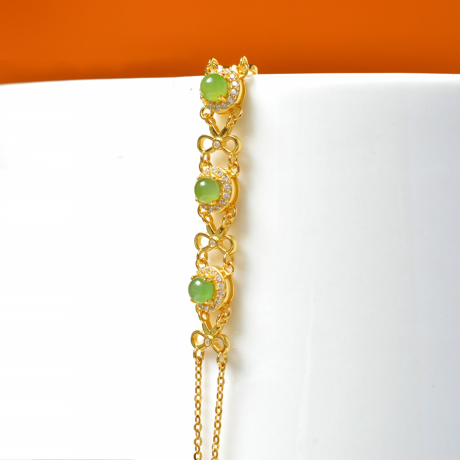 An Exquisite Sterling Silver-Gold Plated Inlaid Jasper Bracelets,Inlaid Diamond - 5