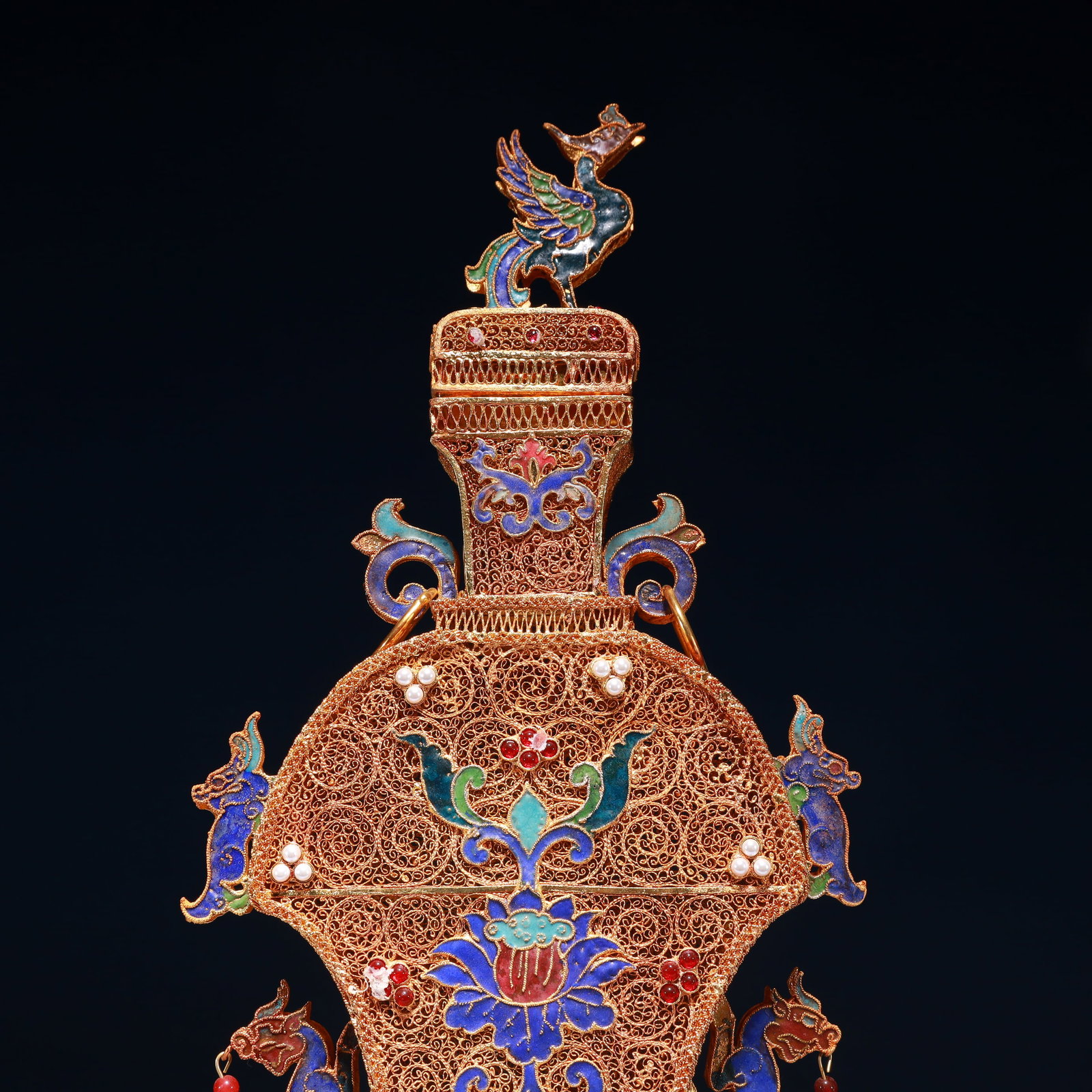 An Exquisite Filigree and Gilding Lotus Pattern Double-Ears Bottle,Inlaid Pearl - 2