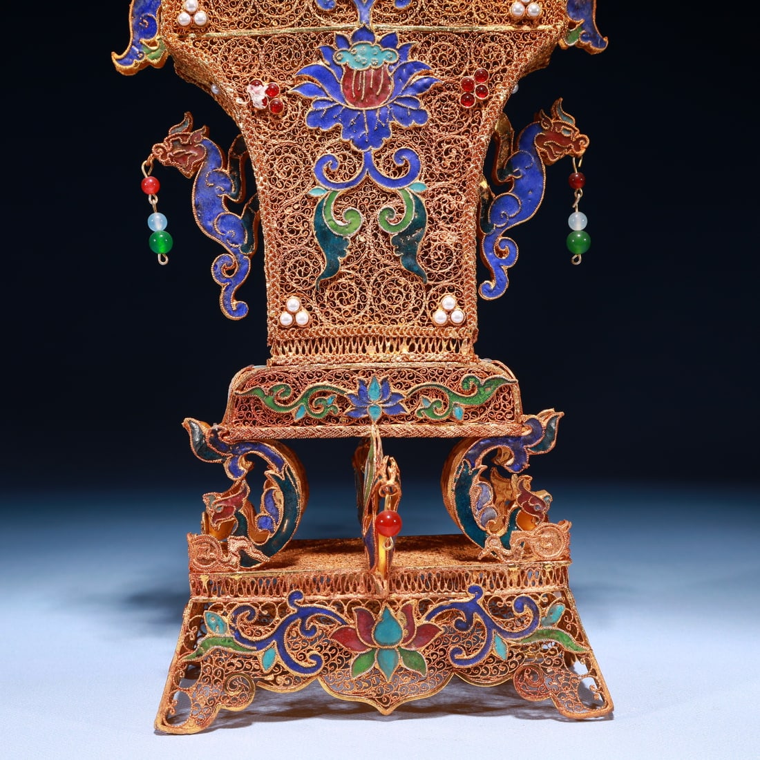 An Exquisite Filigree and Gilding Lotus Pattern Double-Ears Bottle,Inlaid Pearl - 3