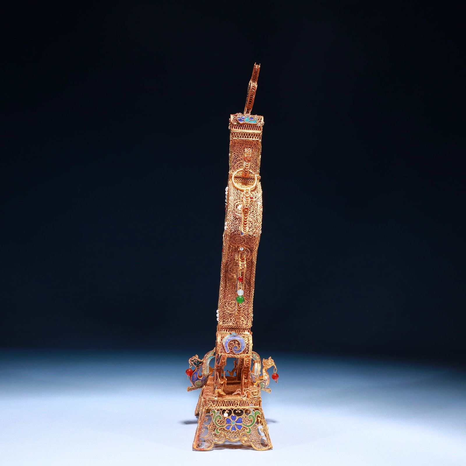 An Exquisite Filigree and Gilding Lotus Pattern Double-Ears Bottle,Inlaid Pearl - 5