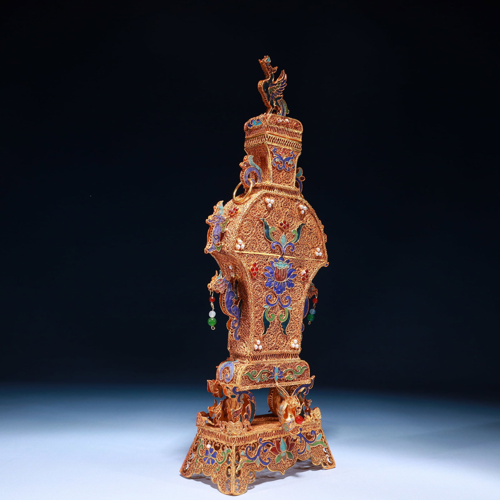 An Exquisite Filigree and Gilding Lotus Pattern Double-Ears Bottle,Inlaid Pearl - 6
