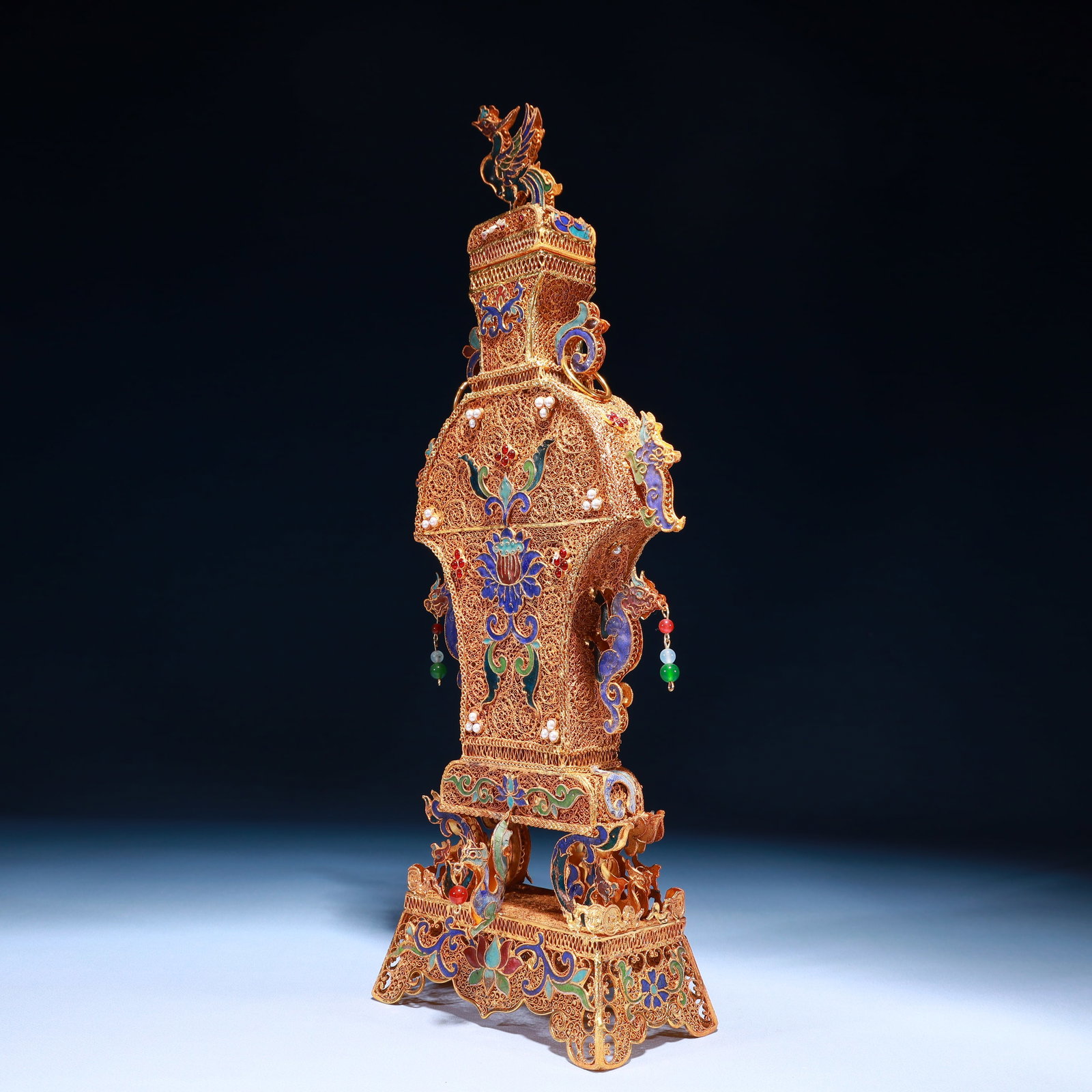 An Exquisite Filigree and Gilding Lotus Pattern Double-Ears Bottle,Inlaid Pearl - 8