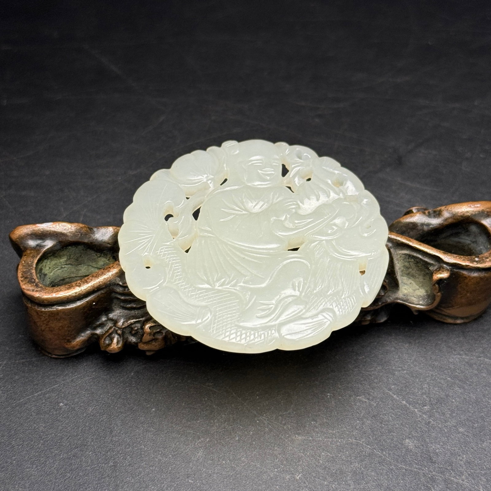 An Exquisite White Jade Hollow Figure Kylin Pattern Pendant - 5