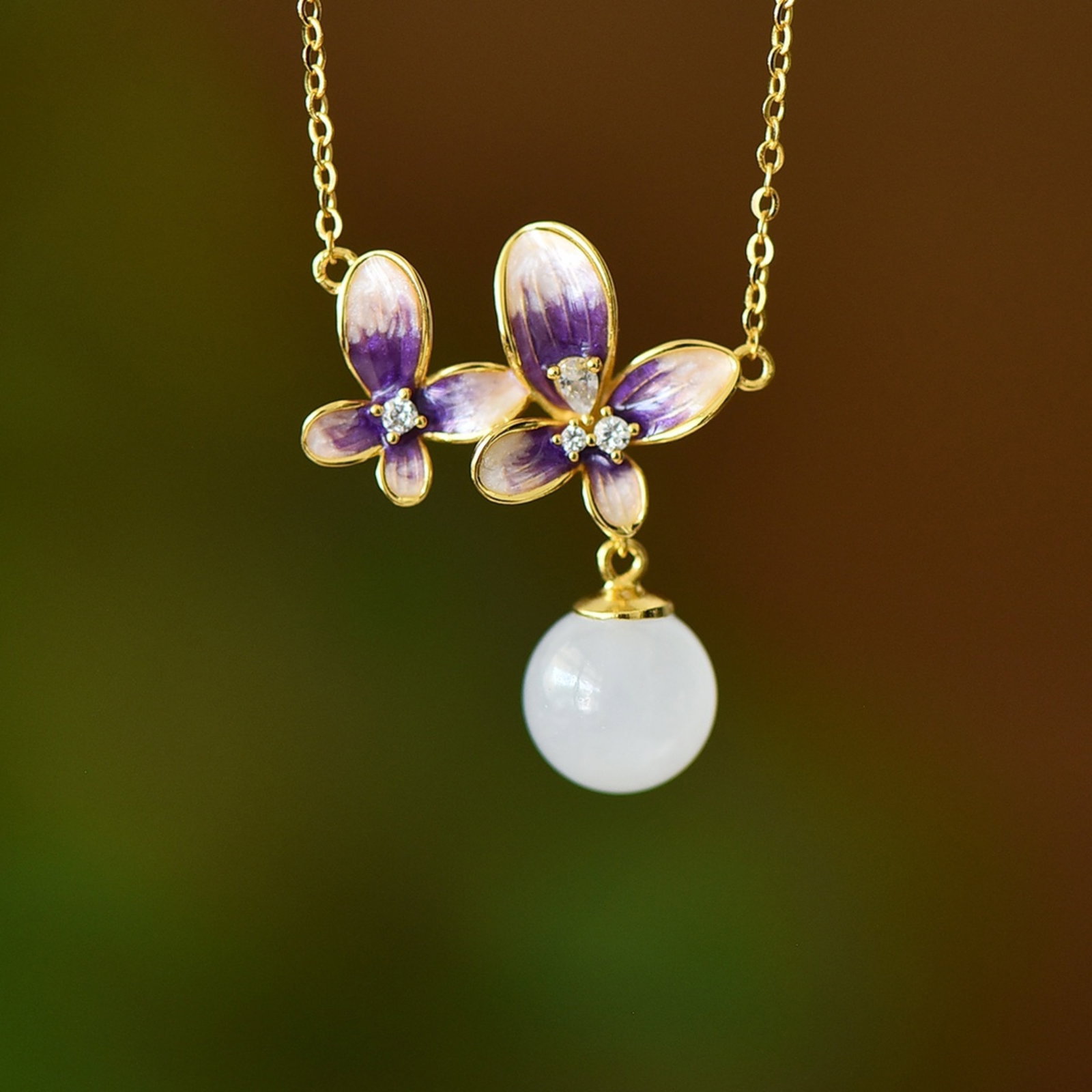 An Exquisite Sterling Silver-Gold Plated Inlaid White Jade Enamel Pendant - 3