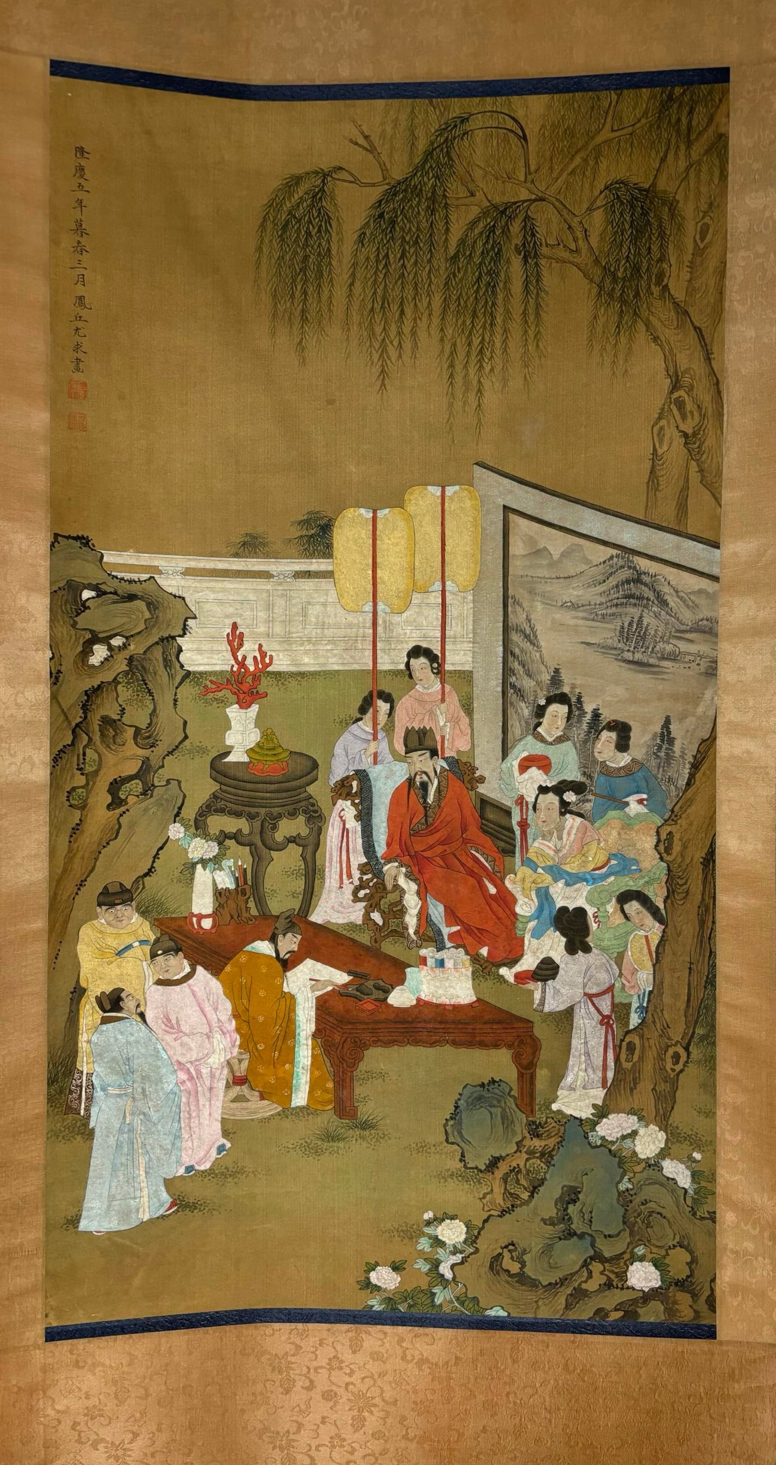 A Chinese Vertical Scroll Ink Painting of Character and Story on Silk,You Qiu - 2