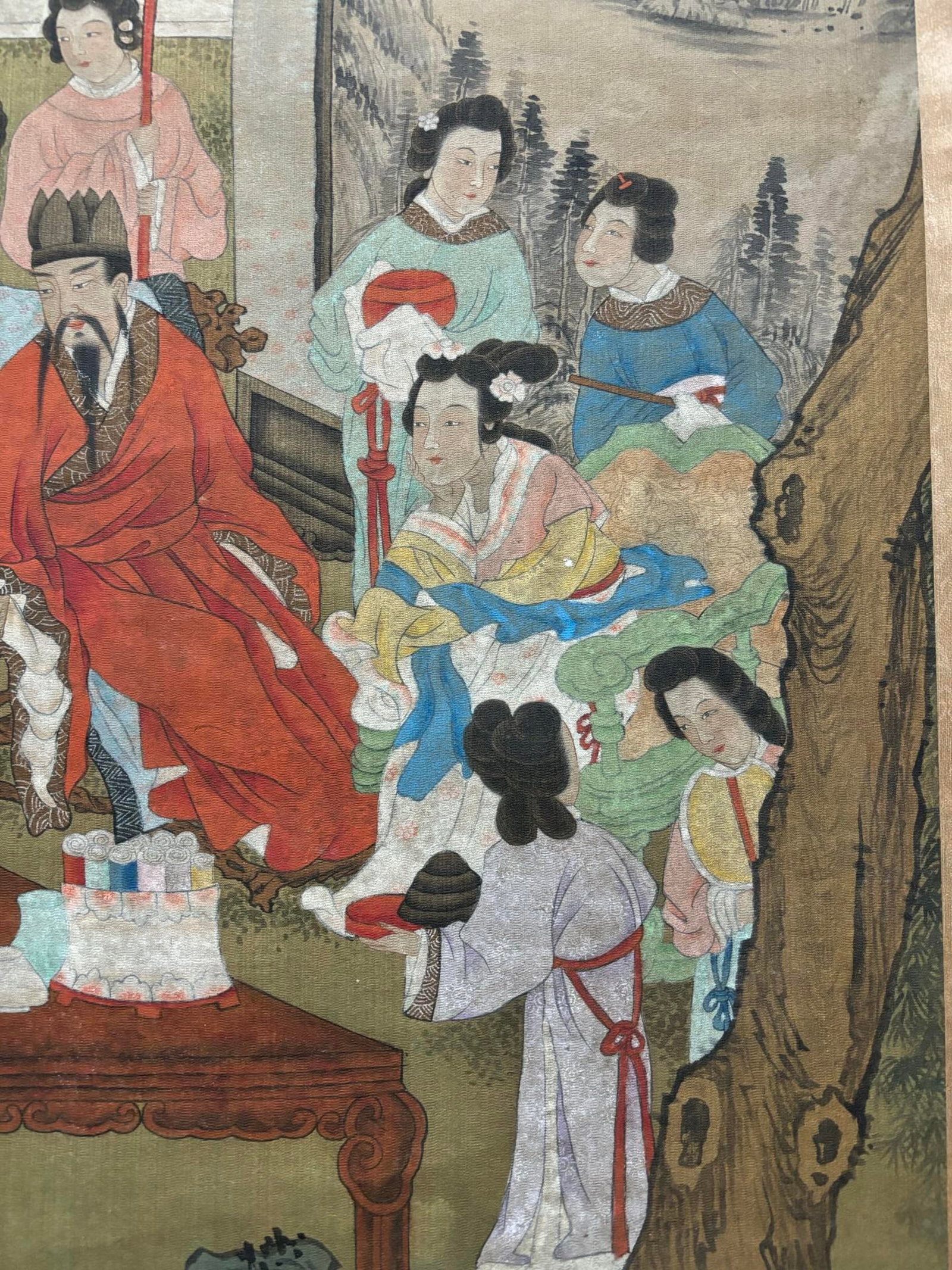 A Chinese Vertical Scroll Ink Painting of Character and Story on Silk,You Qiu - 6