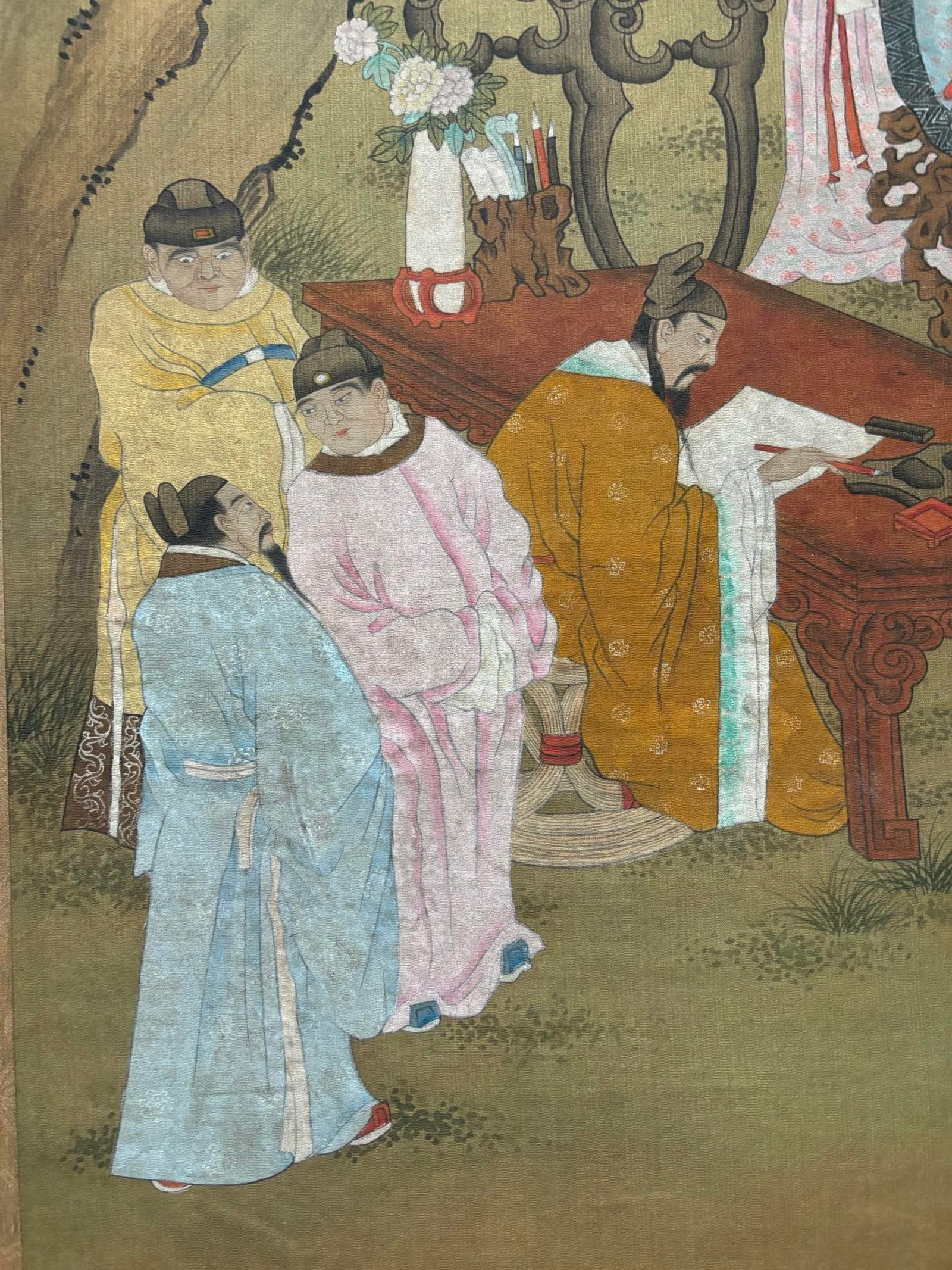 A Chinese Vertical Scroll Ink Painting of Character and Story on Silk,You Qiu - 7