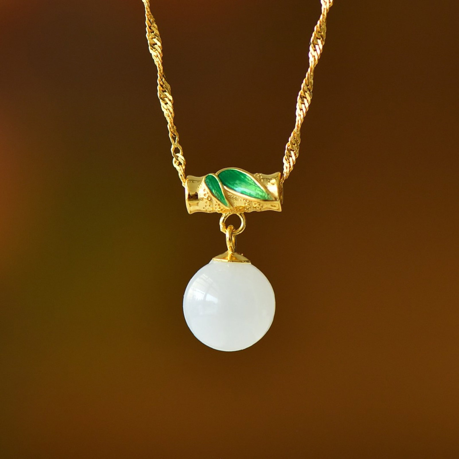 An Exquisite Sterling Silver-Gold Plated Inlaid White Jade Pendant - 2